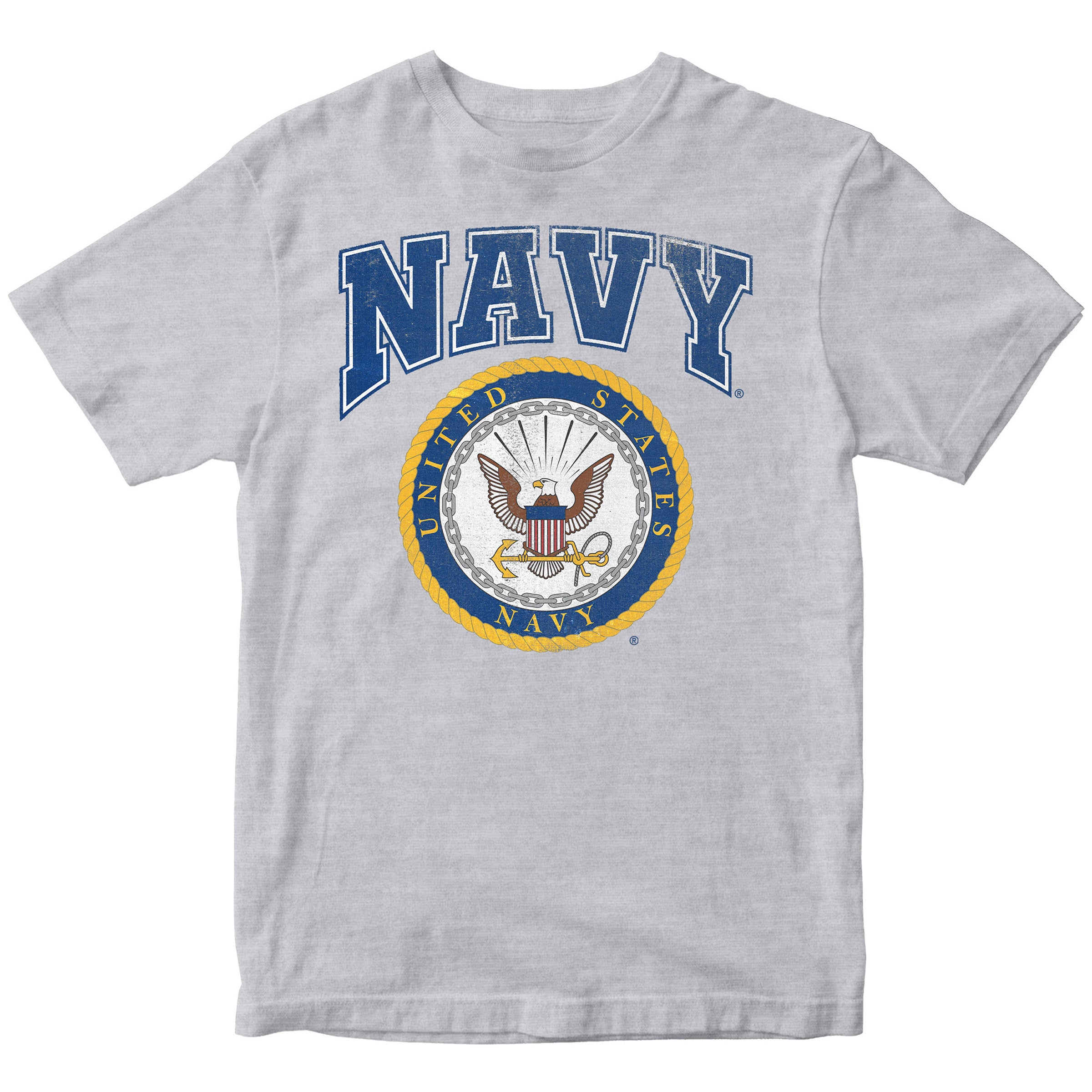 Gray U.S. Navy Seal Tee with bold blue NAVY lettering and official Navy emblem