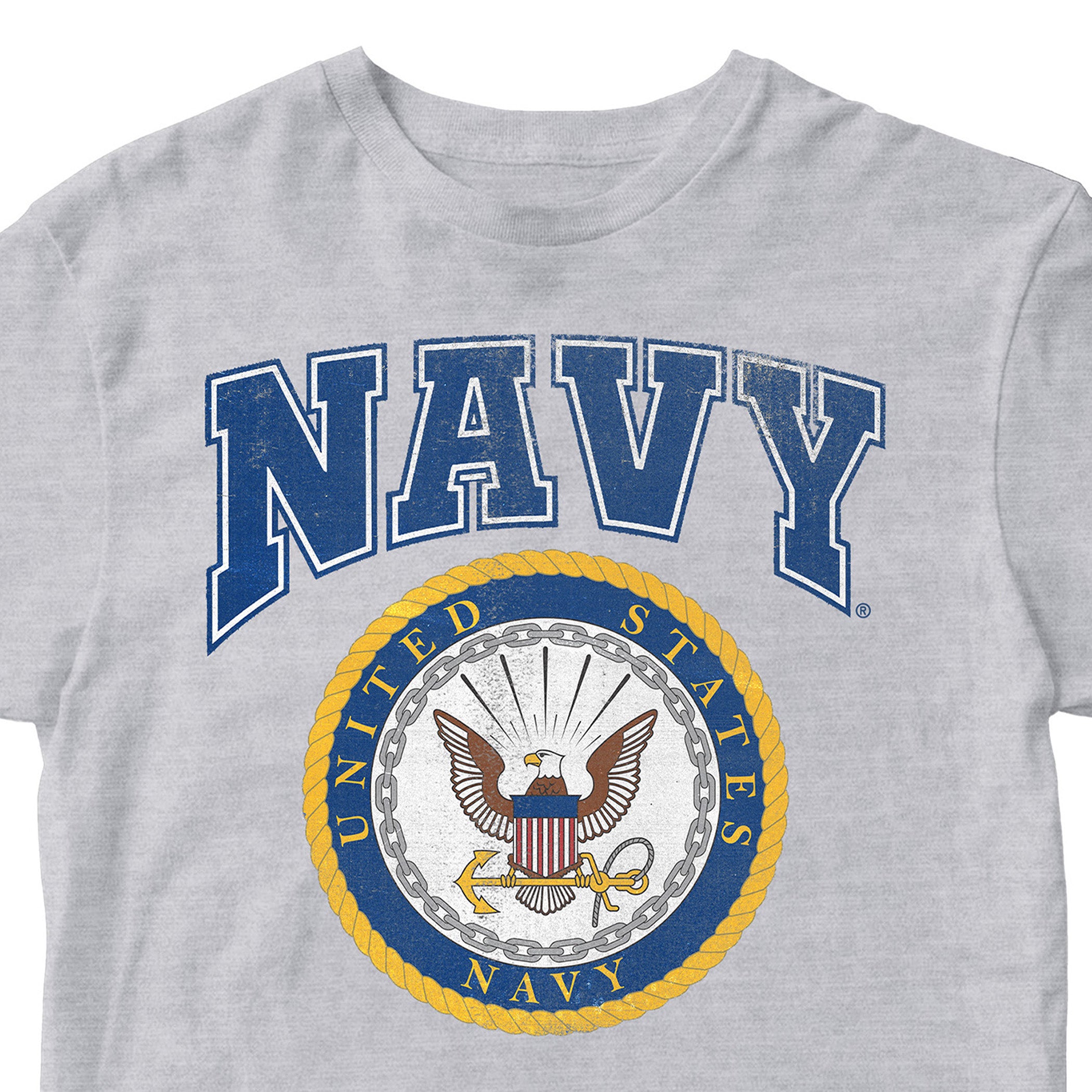 Gray U.S. Navy Seal Tee with bold blue NAVY lettering and official Navy emblem
