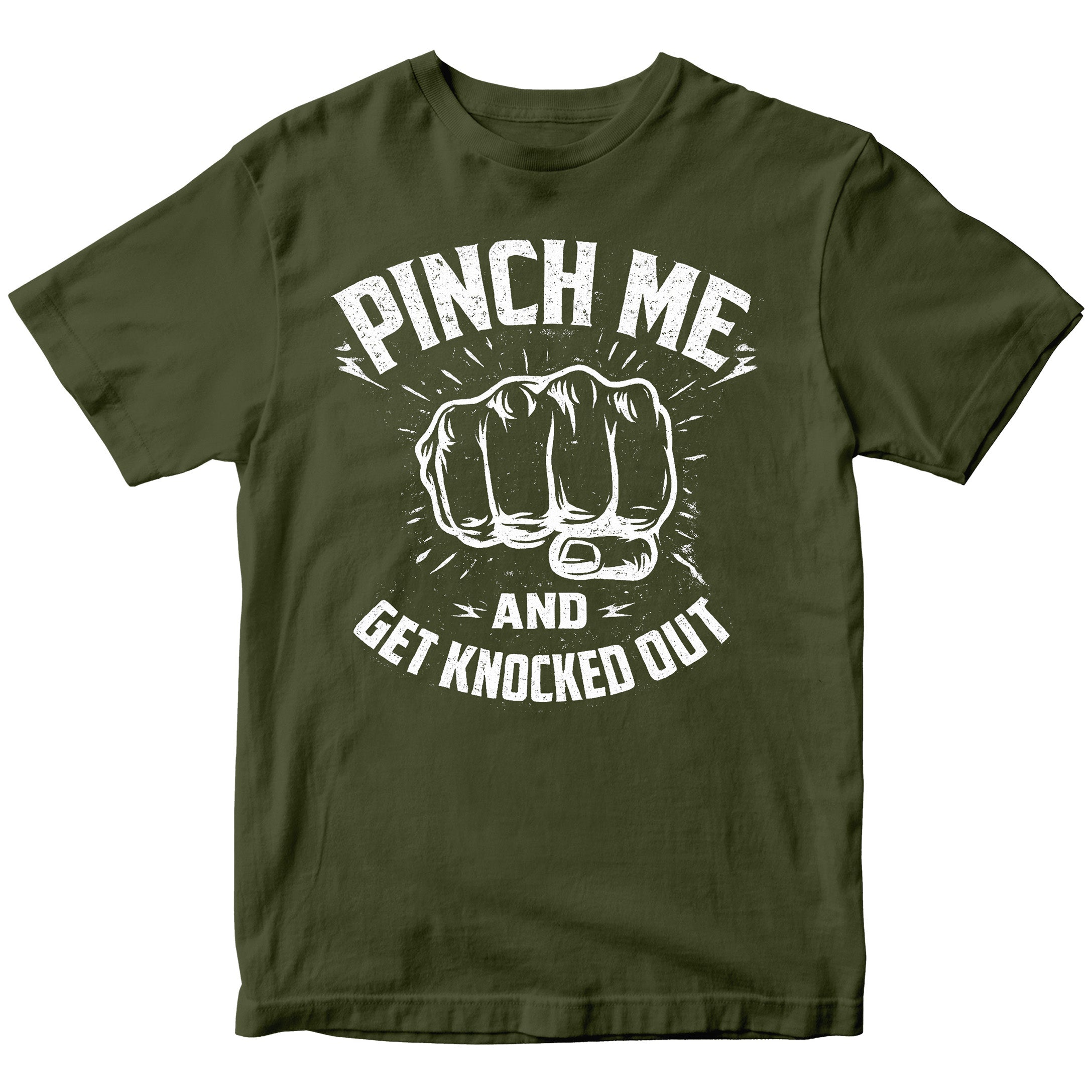 Funny St. Patrick’s Day T-shirt reading Pinch Me and Get Knocked Out. Green Funny St. Patrick'd Day Tee. Don't Pinch Me Tee