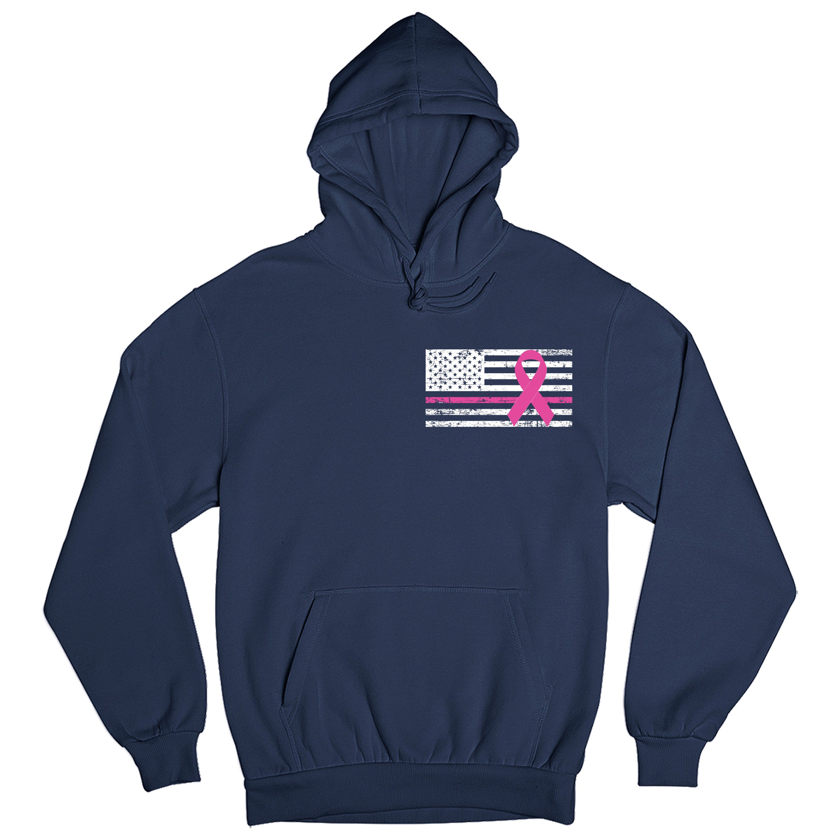 Navy Blue Cancer Awareness Hoodie. Patriotic Pink Cancer Flag Tee