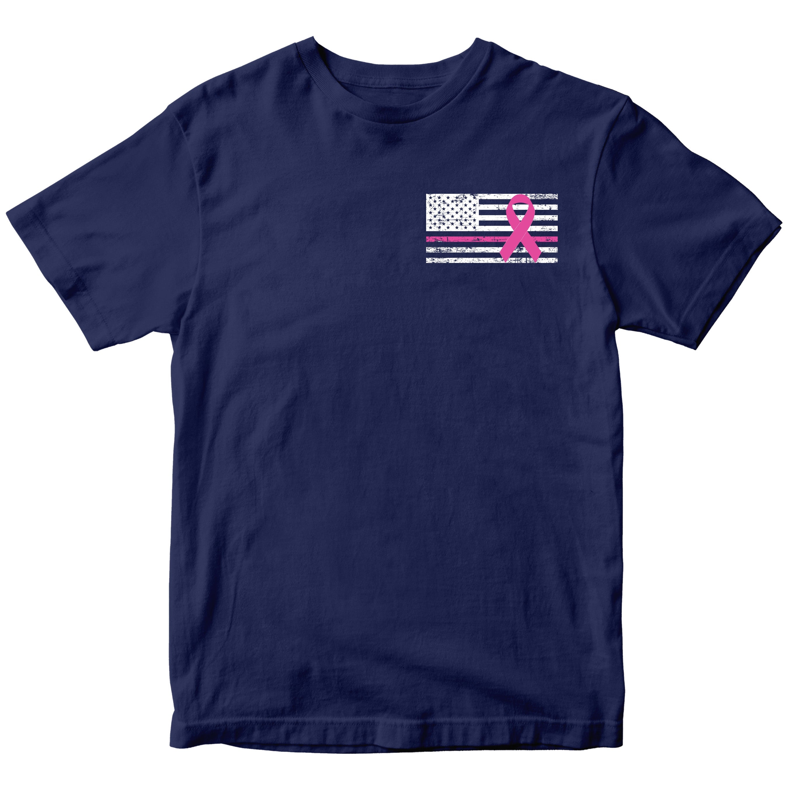 Navy Cancer Awareness T-Shirt. Patriotic Pink Cancer Flag Tee