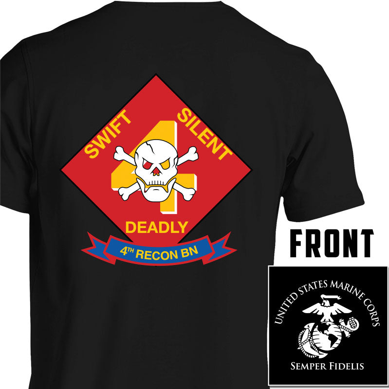 4th Reconnaissance Battalion Unit Logo Black Short Sleeve T-Shirt