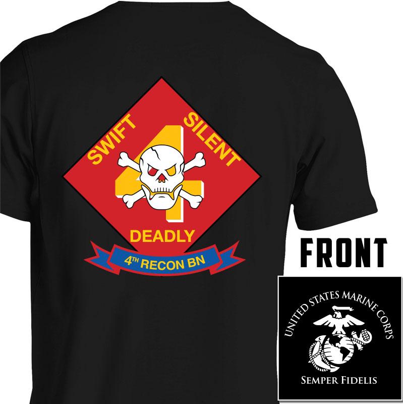 4th Reconnaissance Battalion Marines Unit Logo Black Short Sleeve T-Shirt