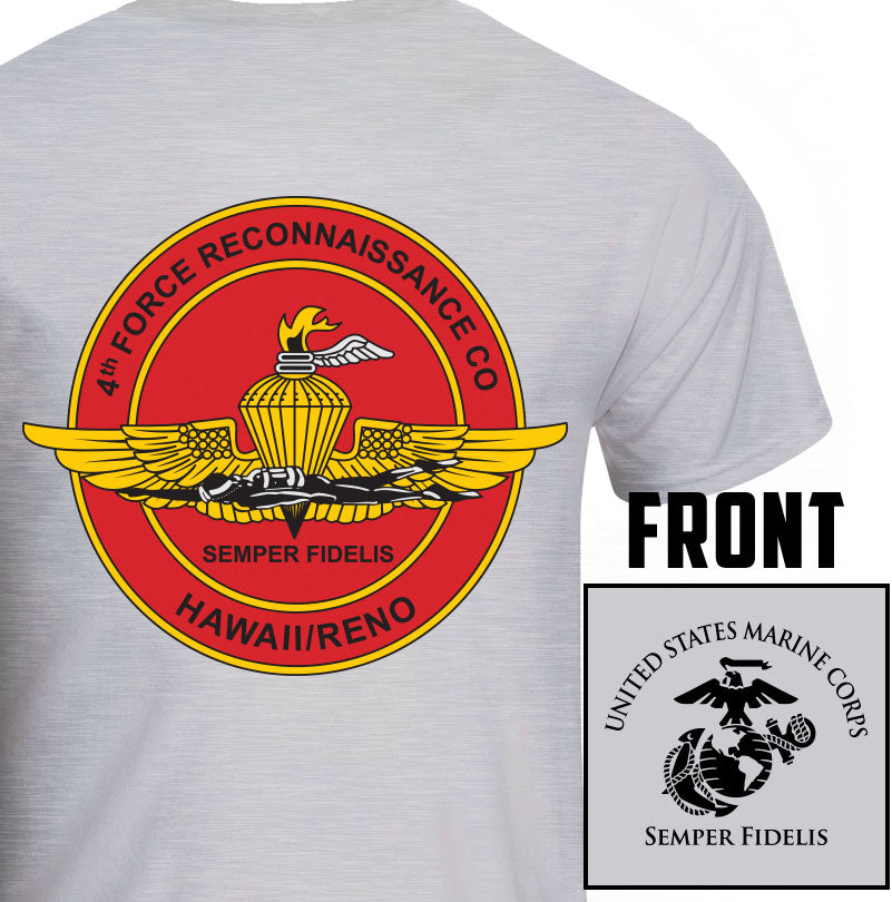 4th Force Reconnaissance Company Unit Logo Heather Grey Short Sleeve T-Shirt