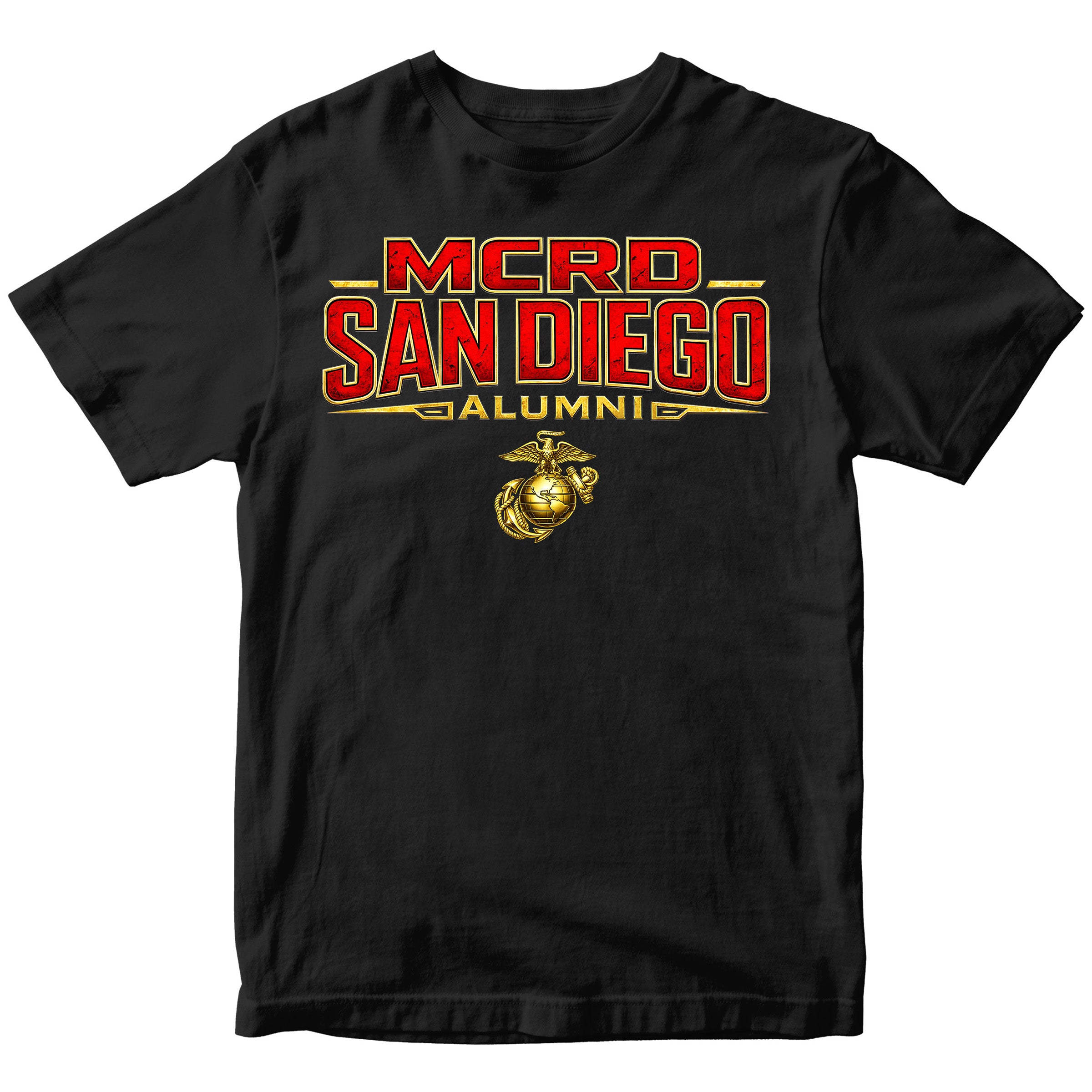 United States Marine Corps San Diego alumni shirt featuring EGA emblem. Black MCRD San Diego Tee.
