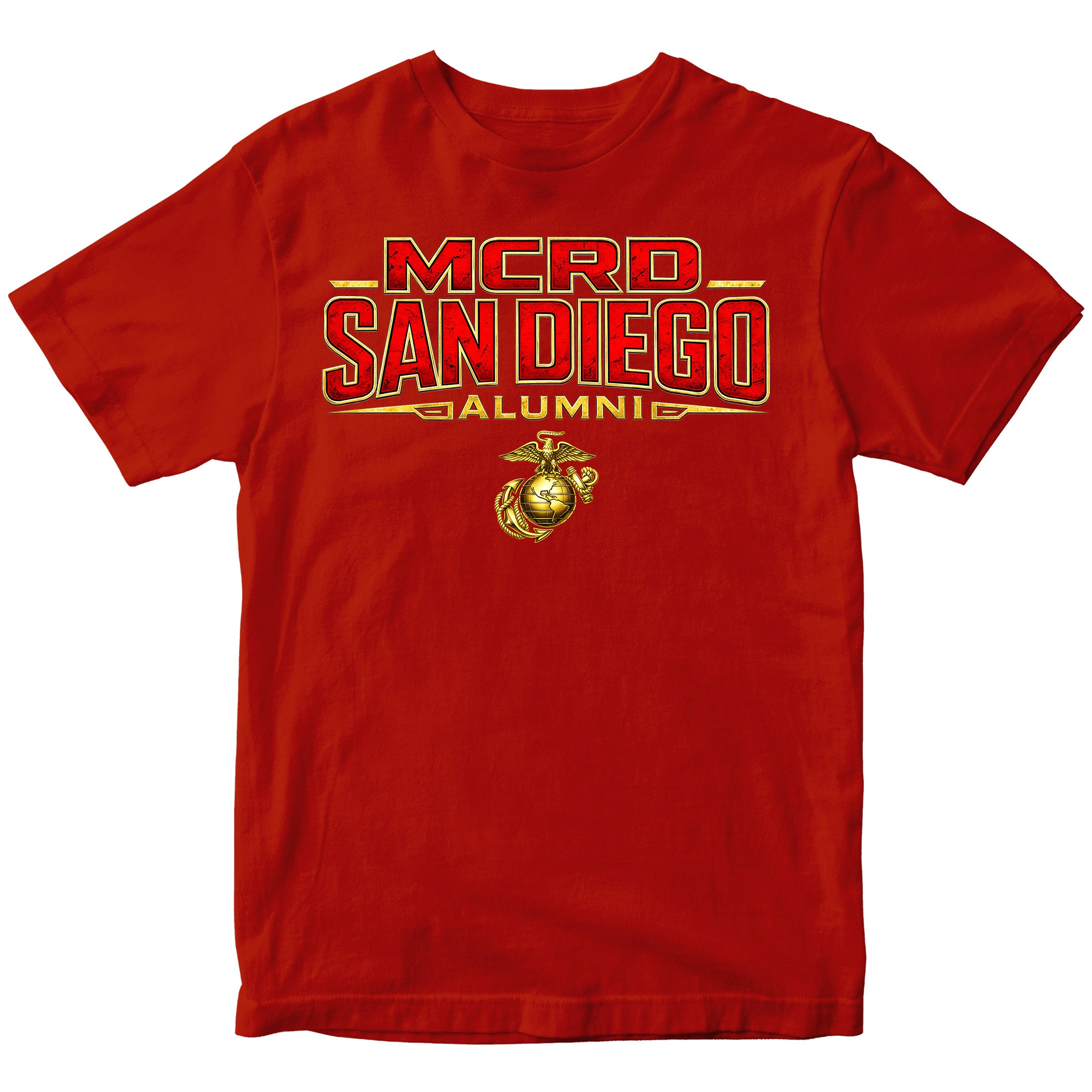 United States Marine Corps San Diego alumni shirt featuring EGA emblem. Red MCRD San Diego Tee.