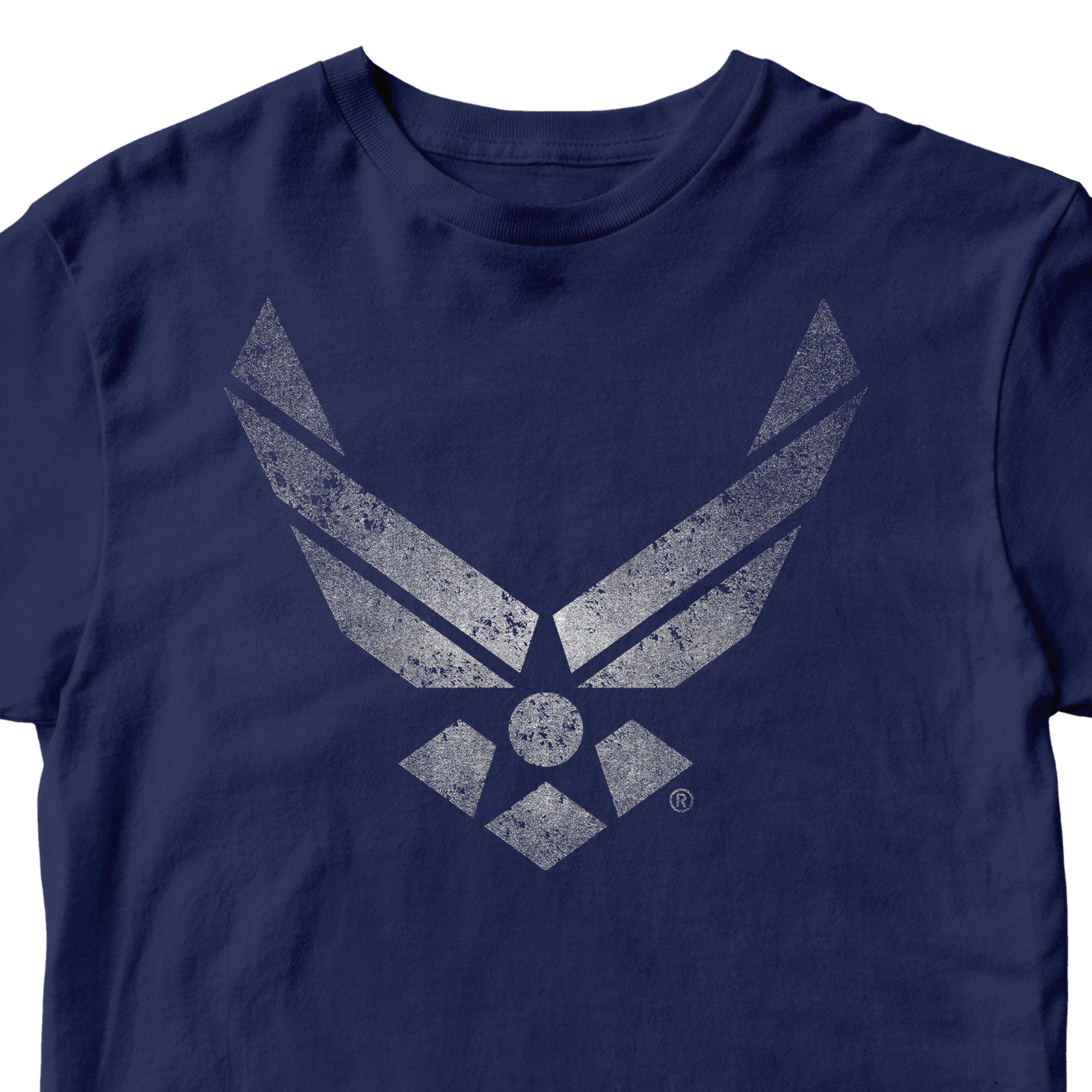Navy Blue Air Force t-shirt battleworn wings distressed Air Force logo tee military apparel USAF shirt veteran gift. Vintage Air Force T-shirt. Silver Airforce t-shirt design.