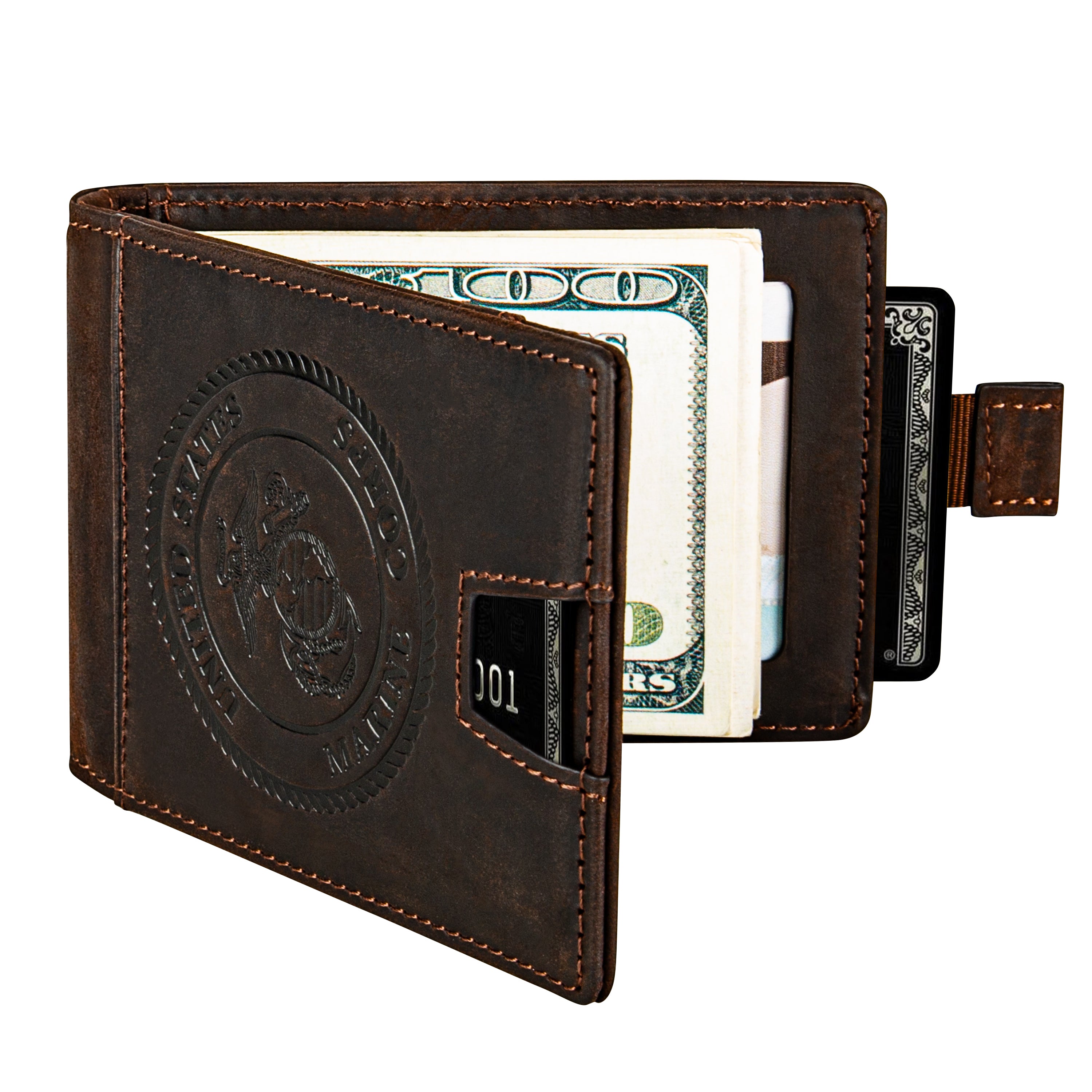 USMC Genuine Leather RFID Blocking Bi-Fold Wallet
