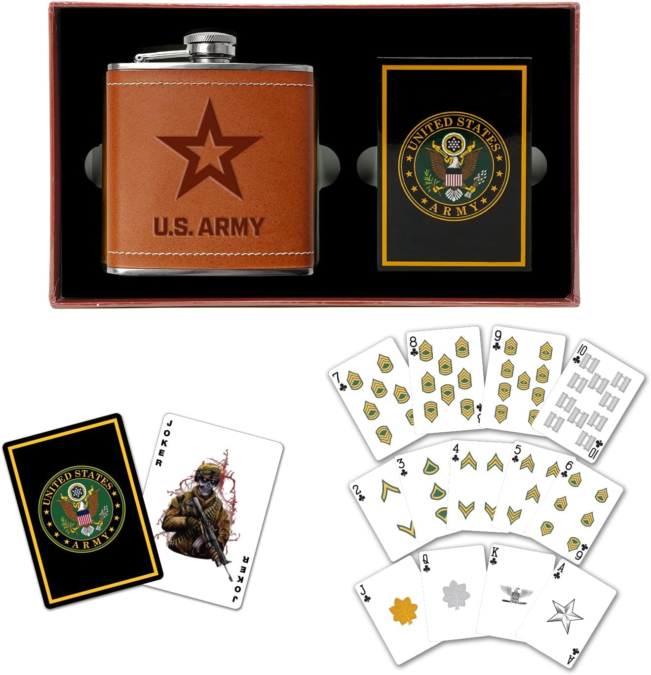 US Army Leather Flask and Card Set