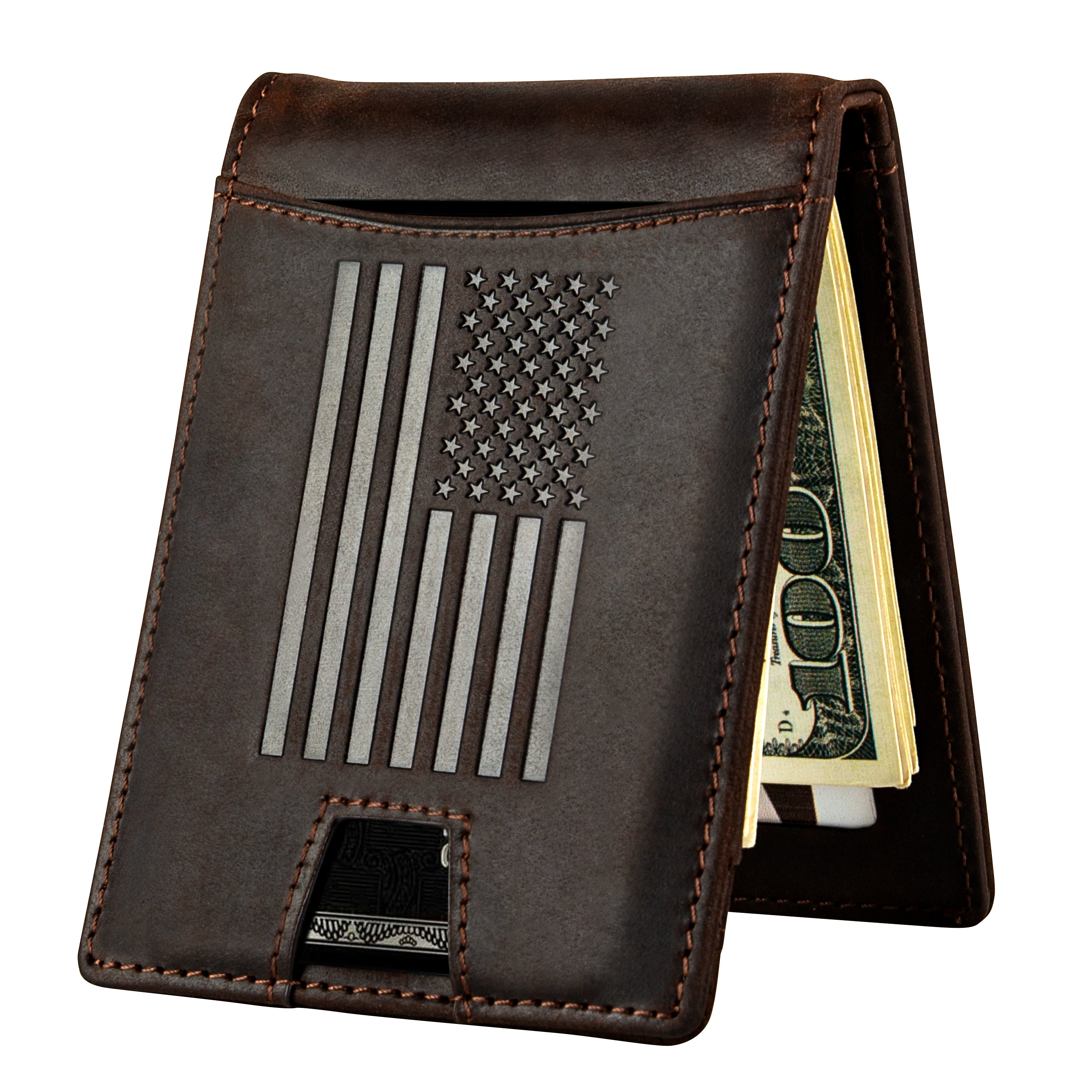 American Flag Genuine Leather RFID-Blocking Bi-Fold Wallet