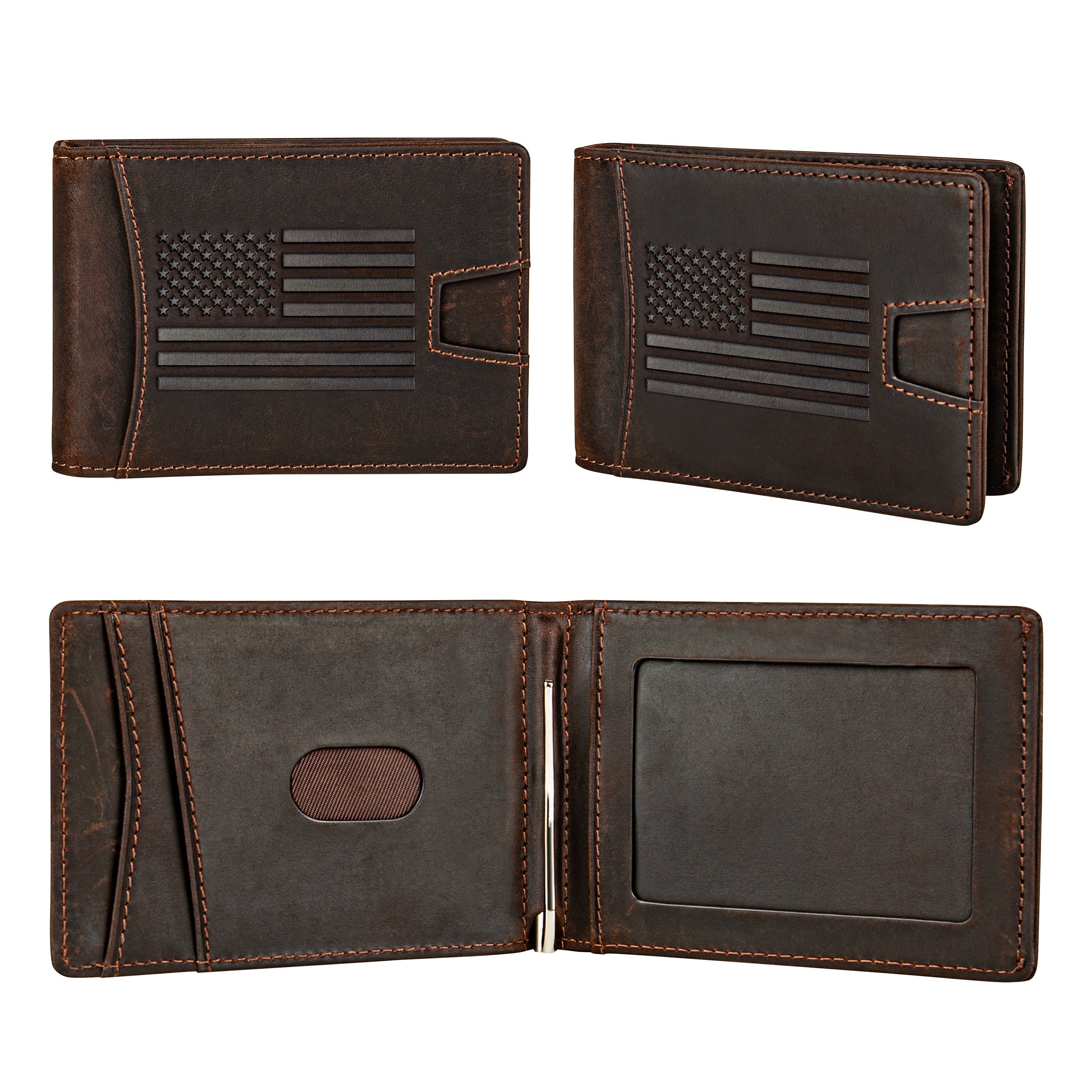American Flag Genuine Leather RFID-Blocking Bi-Fold Wallet