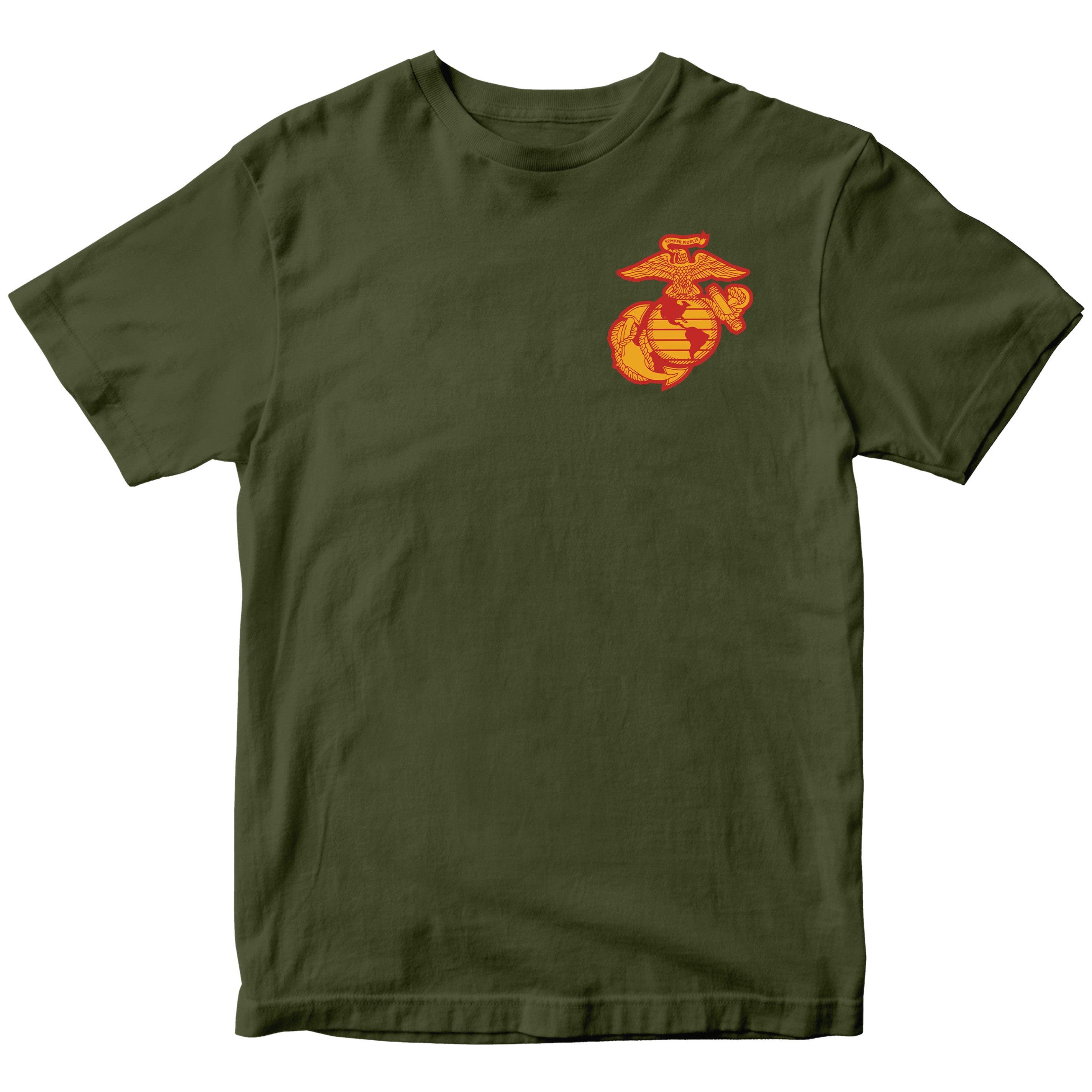 Green USMC T-shirt with chest EGA. Marines Motorcycle Tee