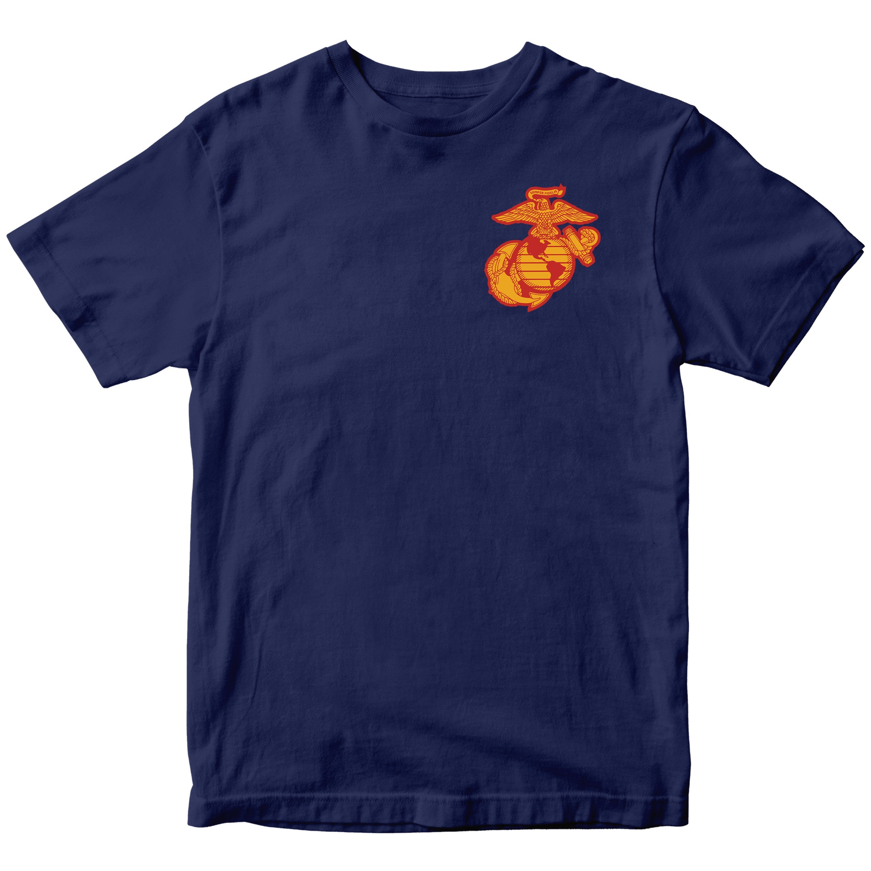 Navy Blue USMC T-shirt with chest EGA. Marines Motorcycle Tee