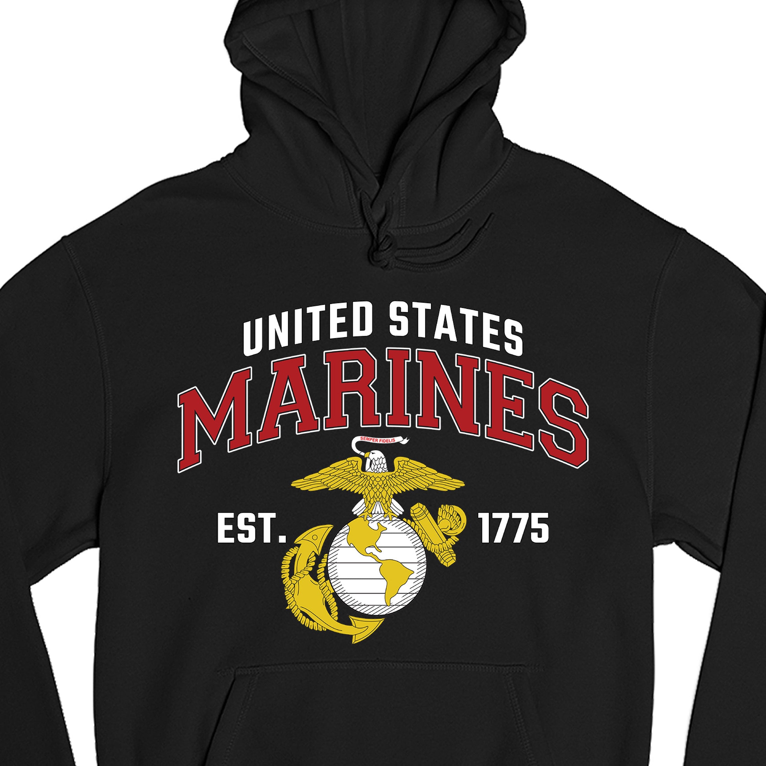 Black USMC Hoodie with 'United States Marines' text and EGA