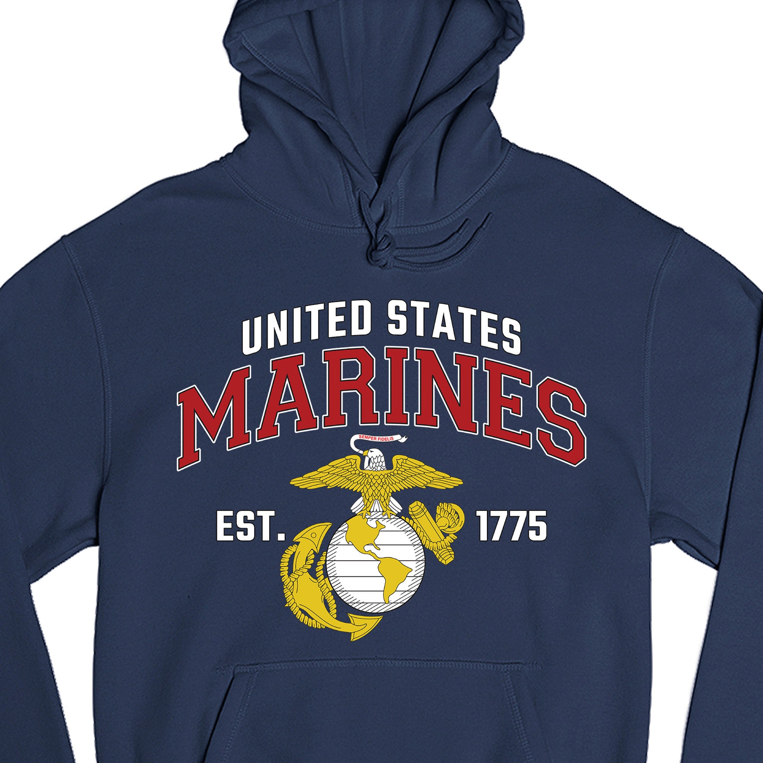 Navy USMC Hoodie with 'United States Marines' text and EGA