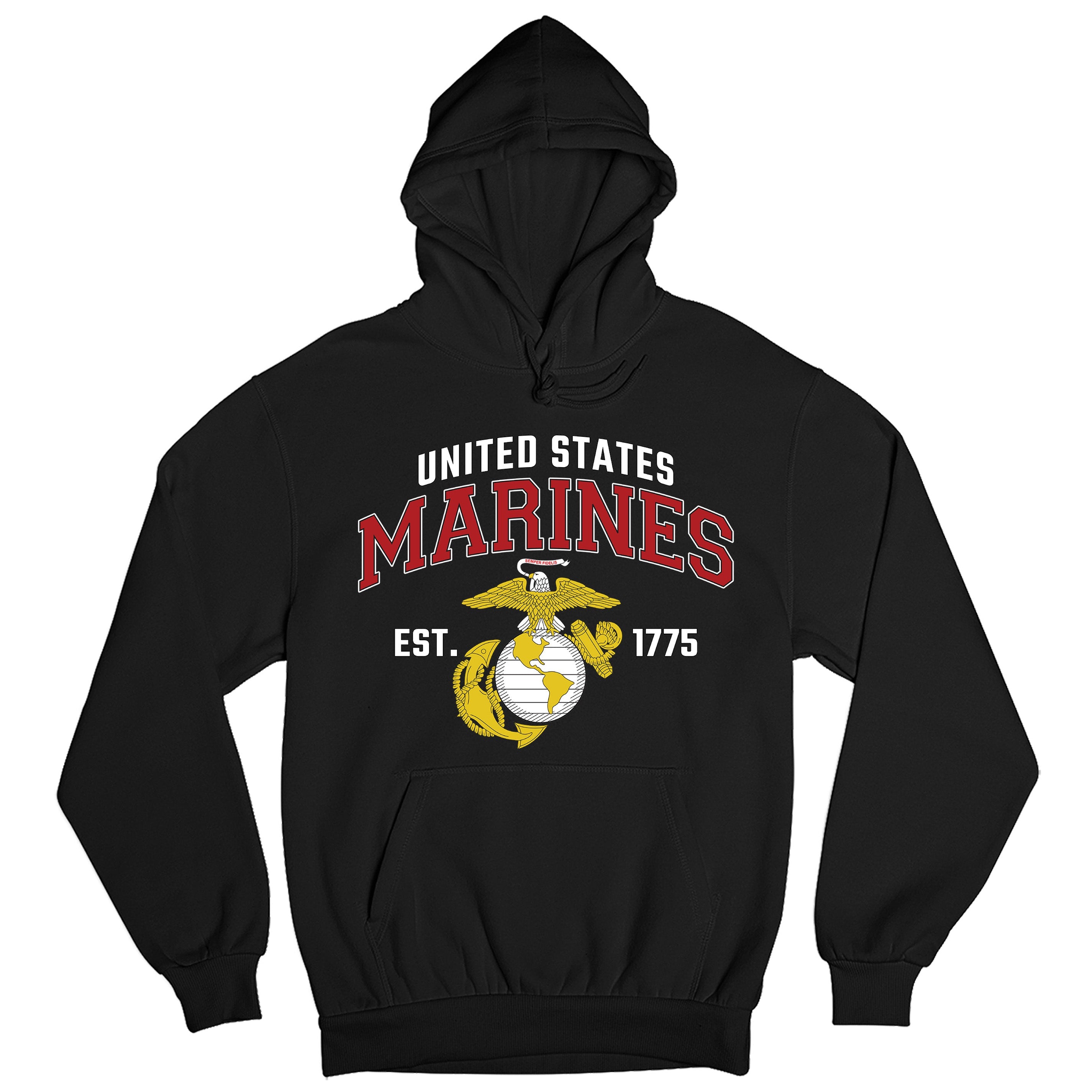 Black USMC Hoodie with 'United States Marines' text and EGA