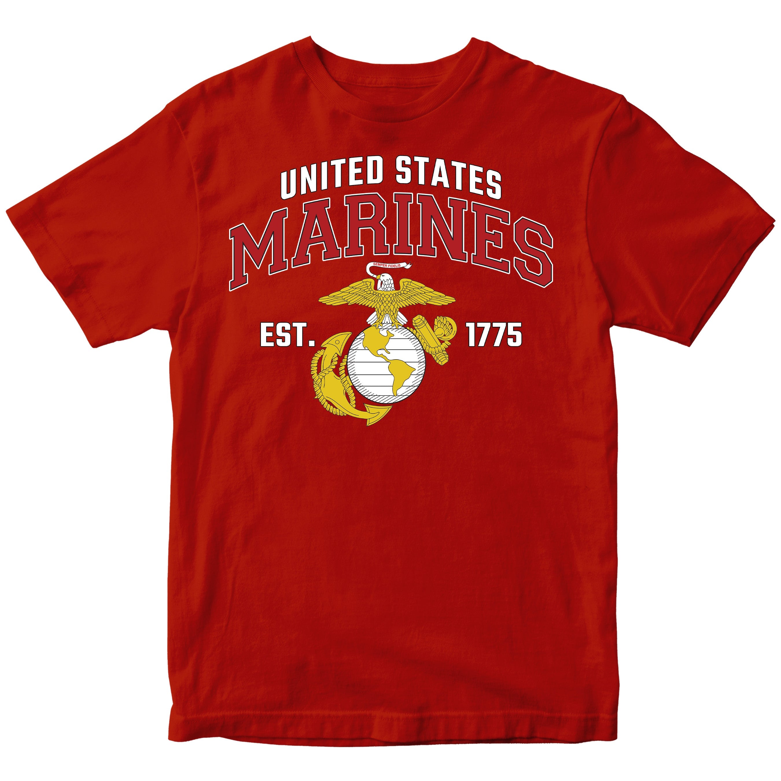 Red USMC t-shirt with 'United States Marines' text and EGA