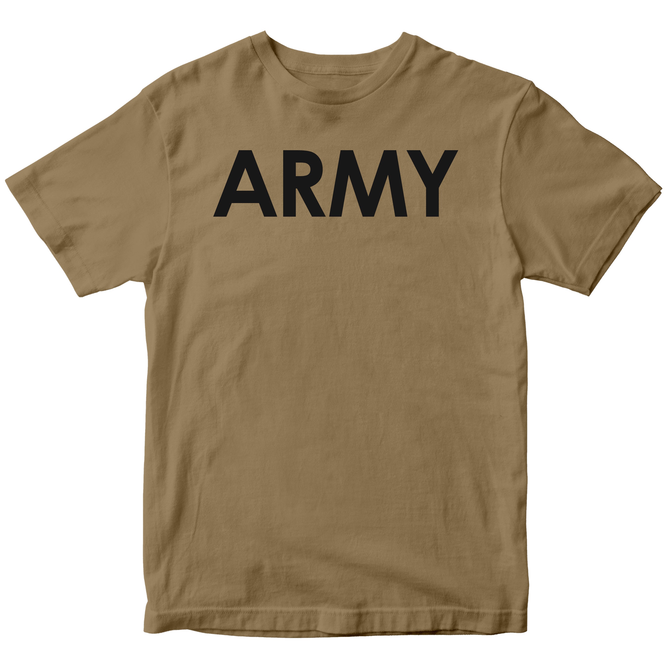 Brown t-shirt with 'ARMY' printed across chest. Army Vintage Style Tee