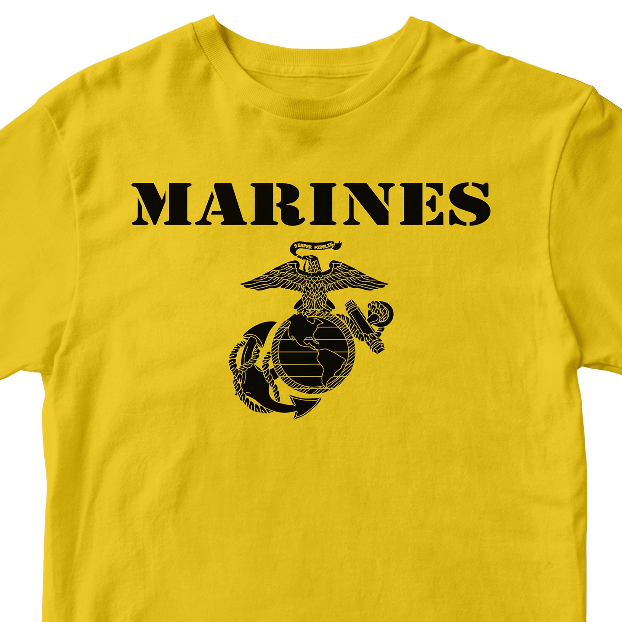 Vintage Marines EGA T-shirt with classic USMC Eagle Globe and Anchor. USMC gold Tee