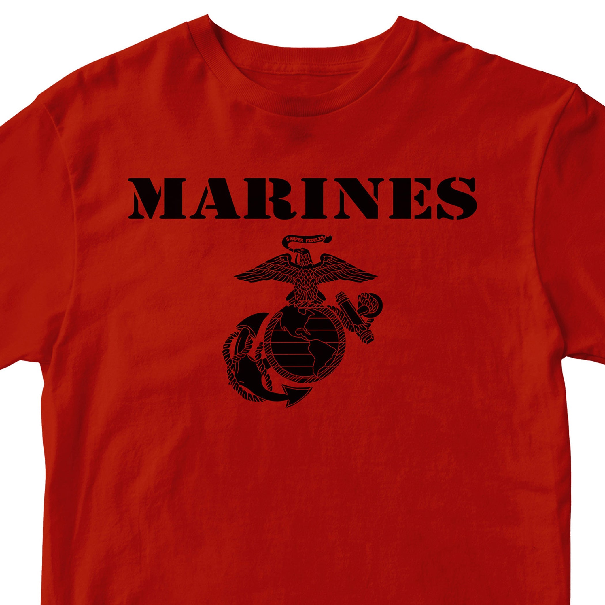 Vintage Marines EGA T-shirt with classic USMC Eagle Globe and Anchor. USMC red Tee