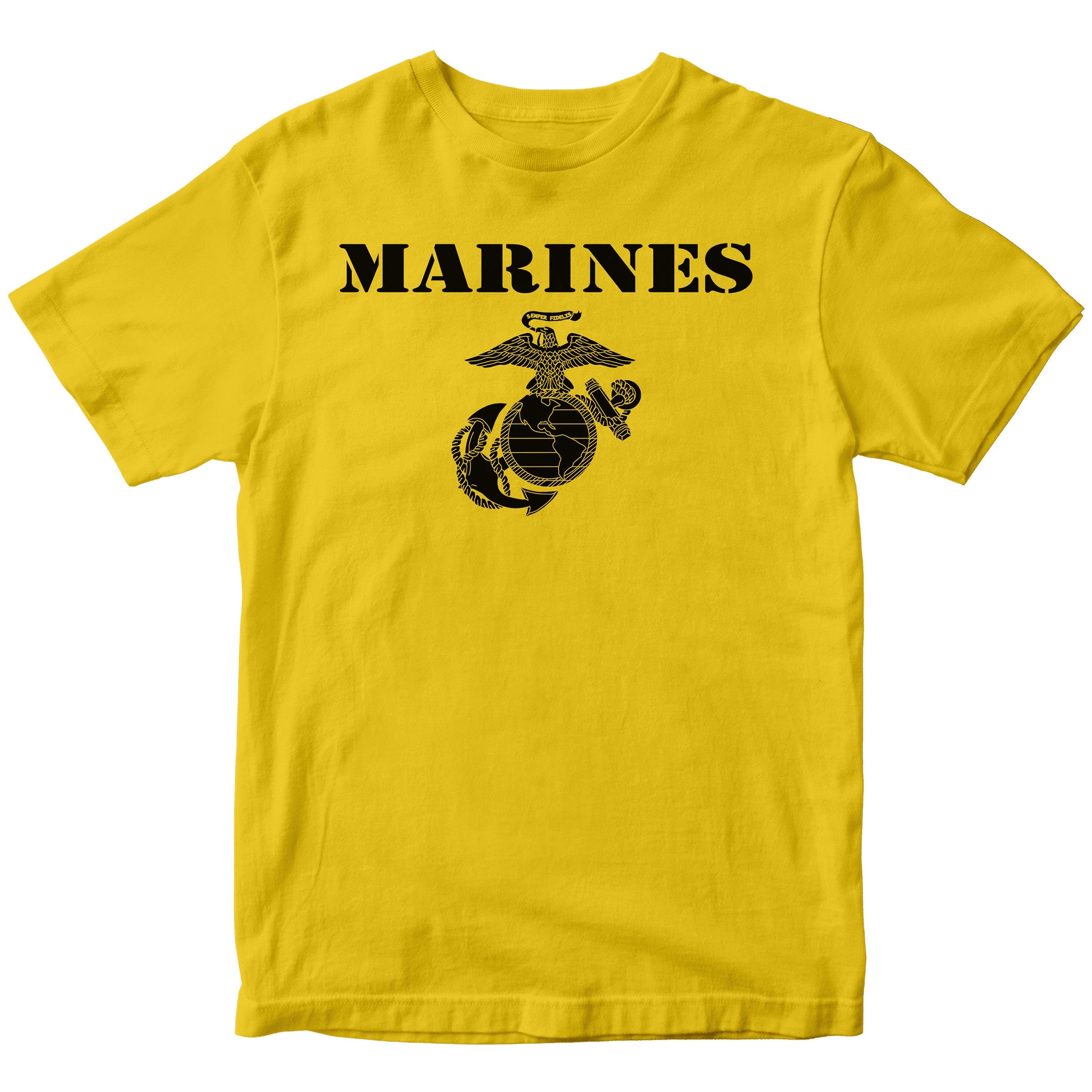 Vintage Marines EGA T-shirt with classic USMC Eagle Globe and Anchor. USMC gold Tee
