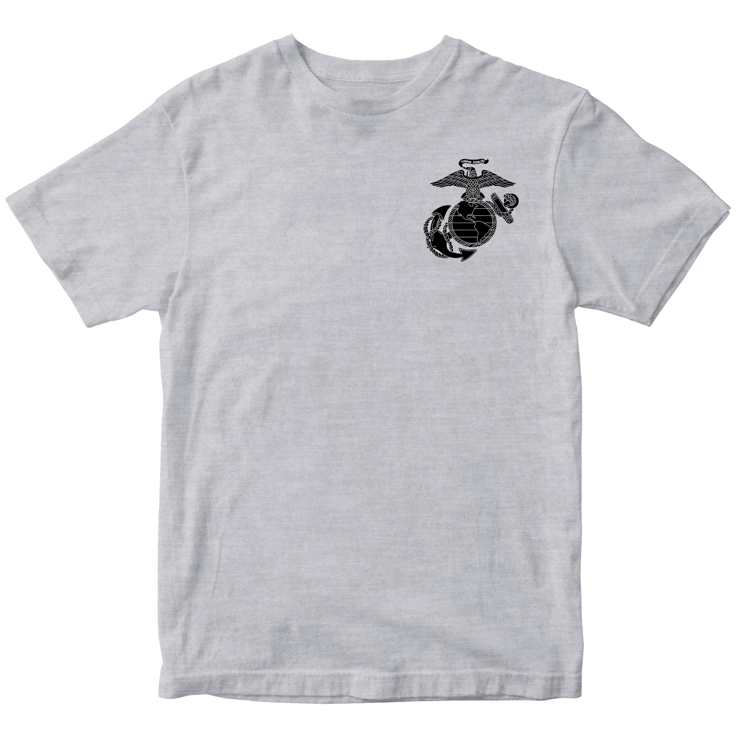 Marines vintage EGA chest seal T-shirt with Eagle Globe and Anchor cotton tee. Grey USMC Tee