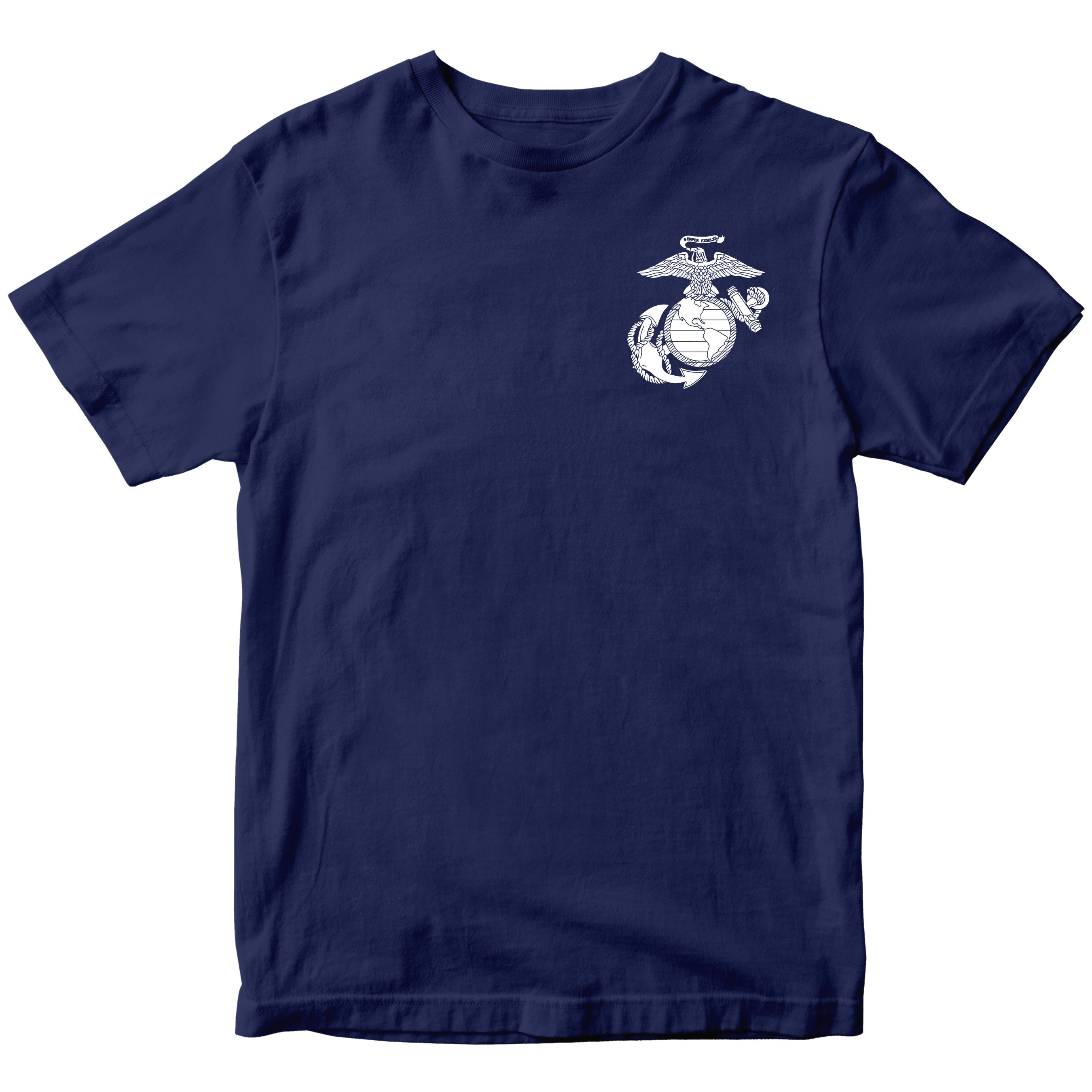 Marines vintage EGA chest seal T-shirt with Eagle Globe and Anchor cotton tee. Navy USMC Tee