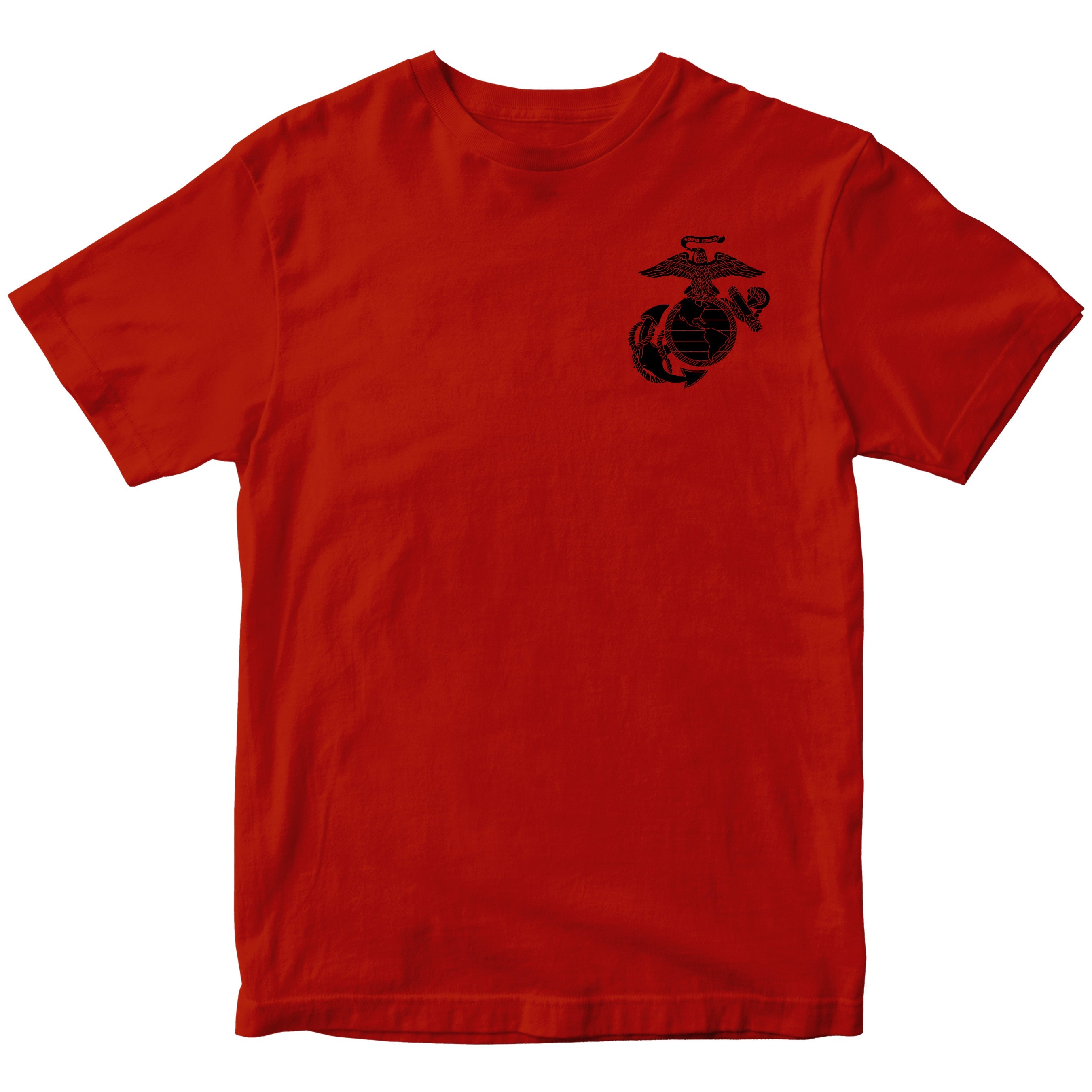 Marines vintage EGA chest seal T-shirt with Eagle Globe and Anchor cotton tee. Red USMC Tee