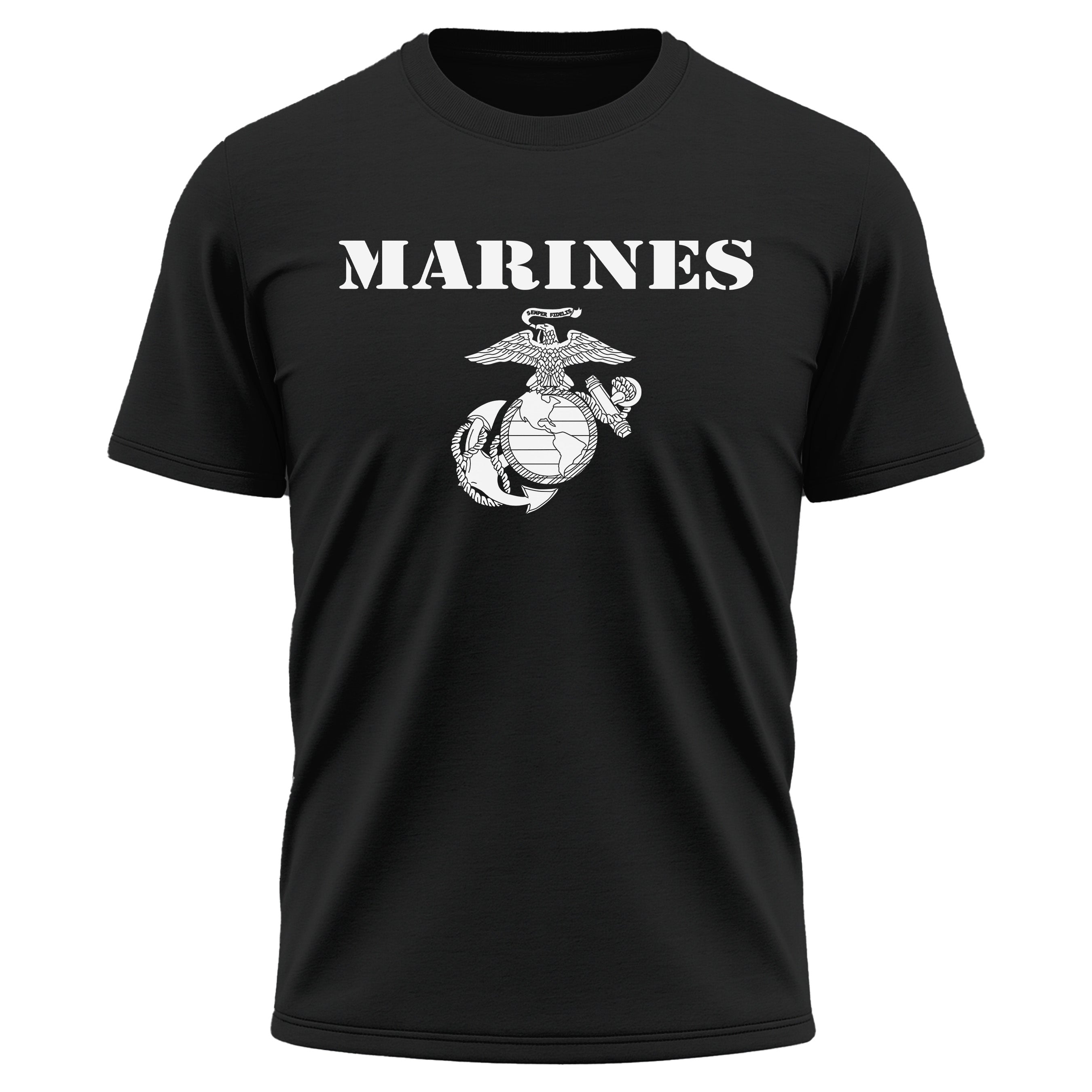 Vintage Marines EGA performance T-shirt with classic USMC Eagle Globe and Anchor. Black USMC workout tee. Marine Corps activewear