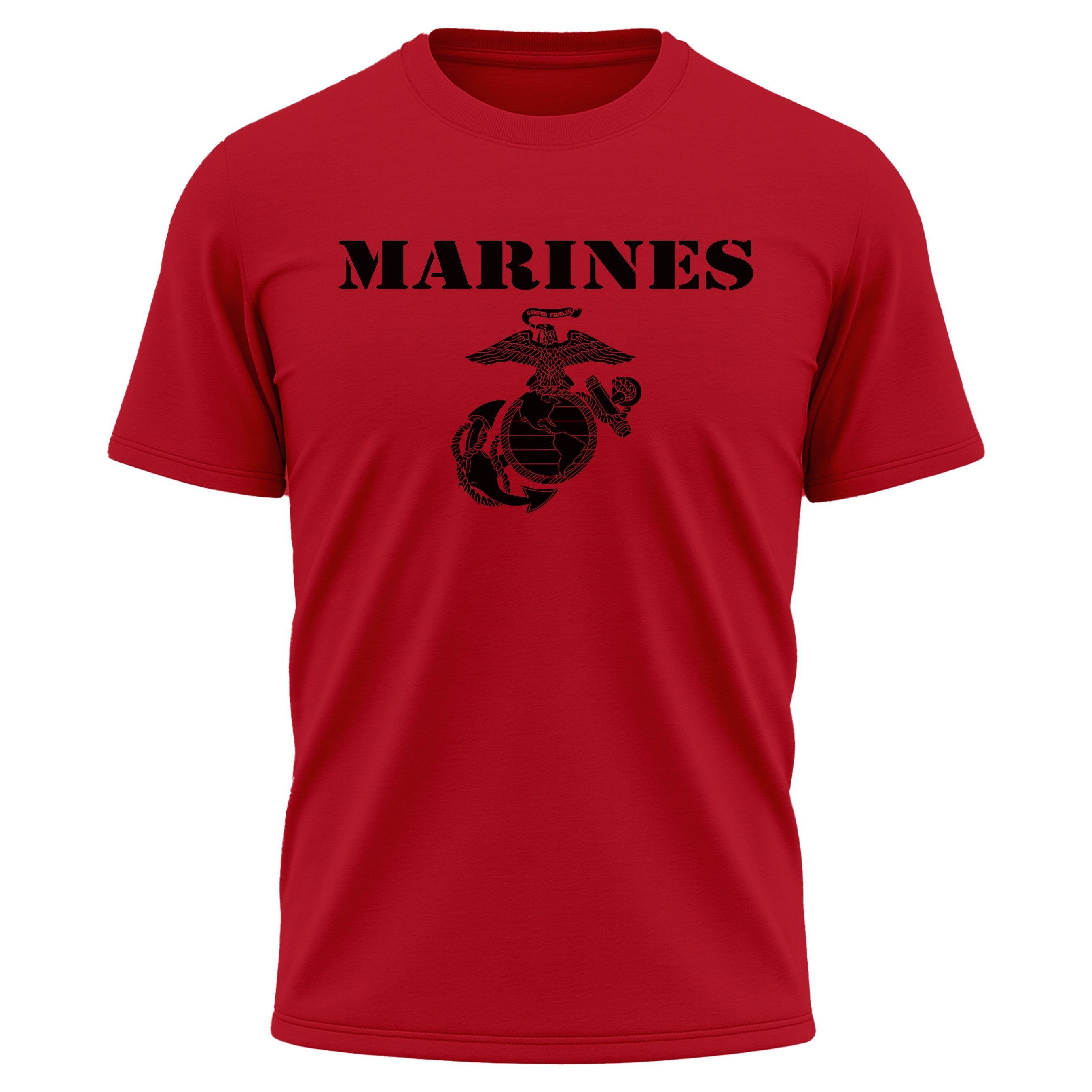 Vintage Marines EGA performance T-shirt with classic USMC Eagle Globe and Anchor. Red USMC workout tee. Marine Corps activewear