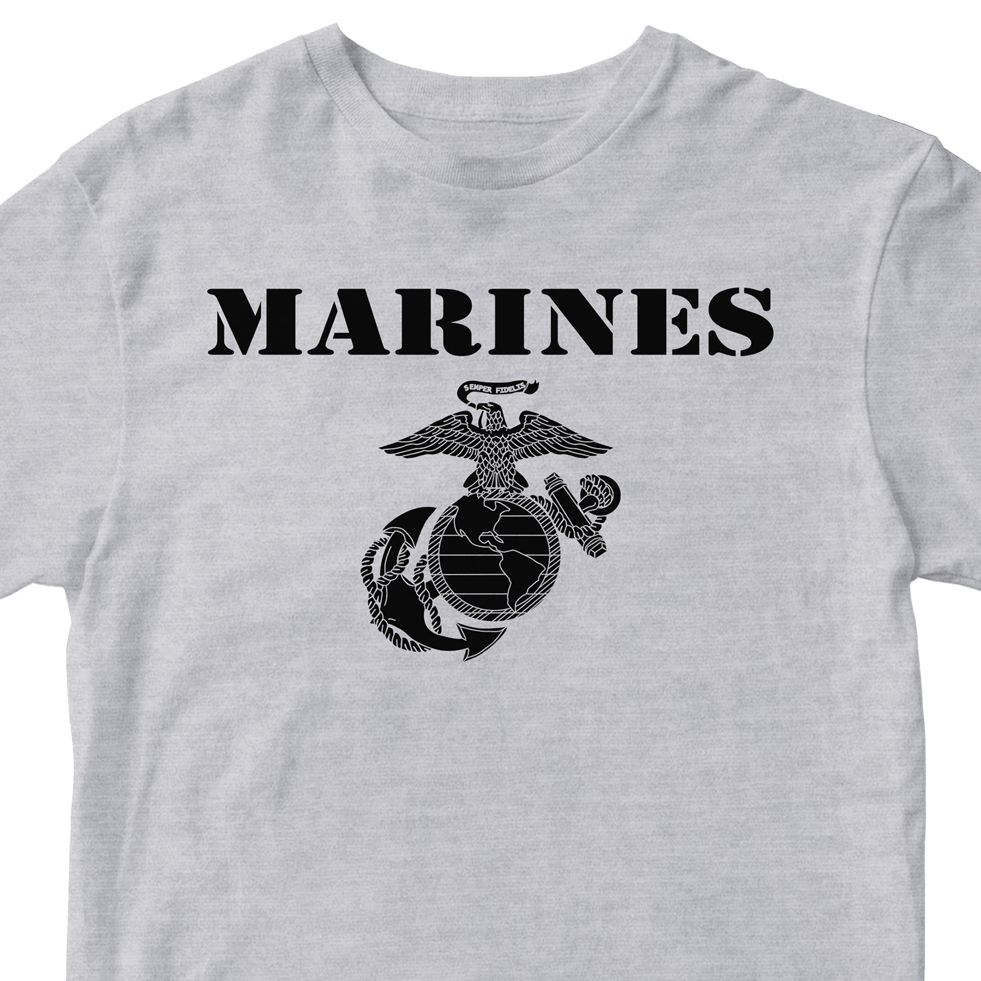 Vintage Marines EGA T-shirt with classic USMC Eagle Globe and Anchor. USMC gray Tee