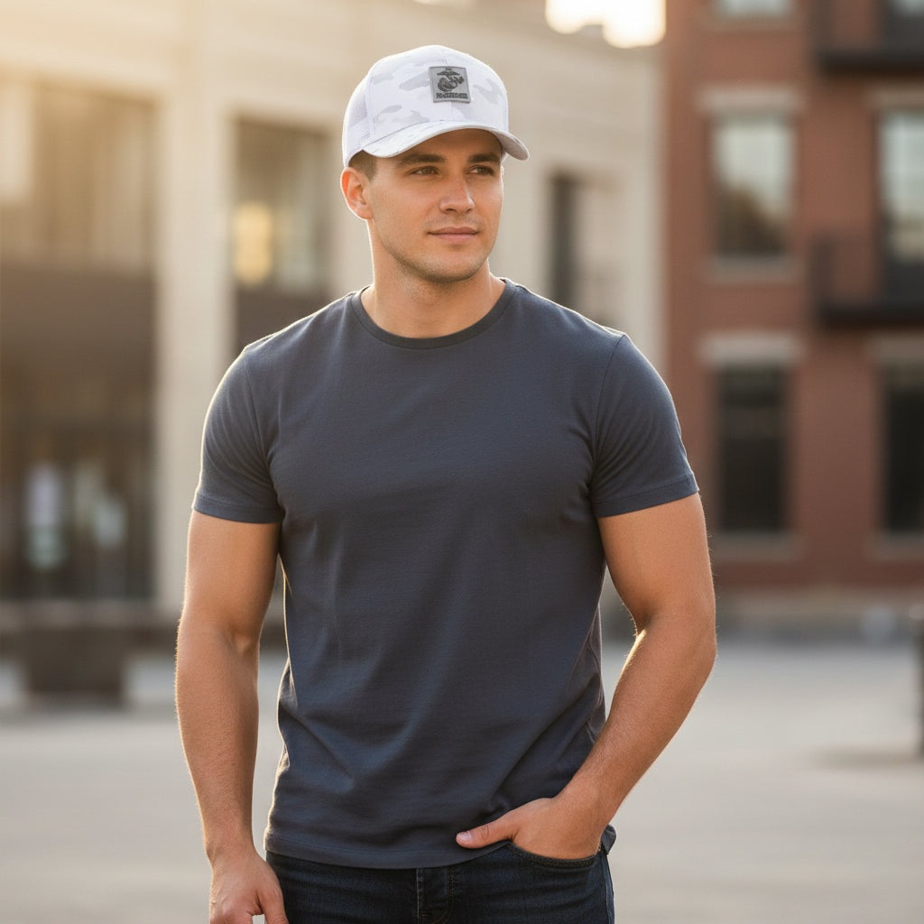 Marines Arctic Multicam Trucker Hat <br> Rubber EGA Patch Snapback