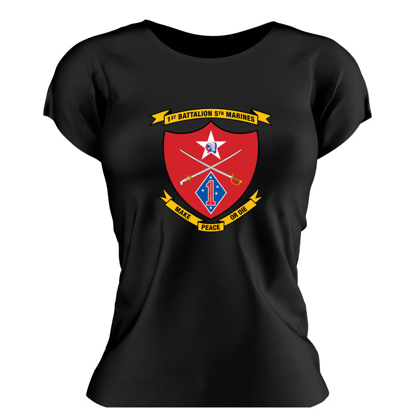 First Battalion Fifth Marines USMC Unit ladie's T-Shirt, 1/5 USMC Unit logo, USMC gift ideas for women, Marine Corp gifts for women 1st Battalion 5th Marines