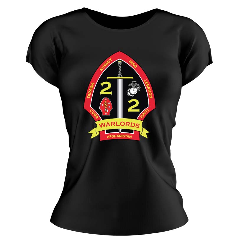 Second Battalion Second Marines, (2/2) Marines USMC Unit ladie's T-Shirt, 2/2 USMC Unit logo, USMC gift ideas for women, Marine Corp gifts for women 2nd Battalion 2nd Marines