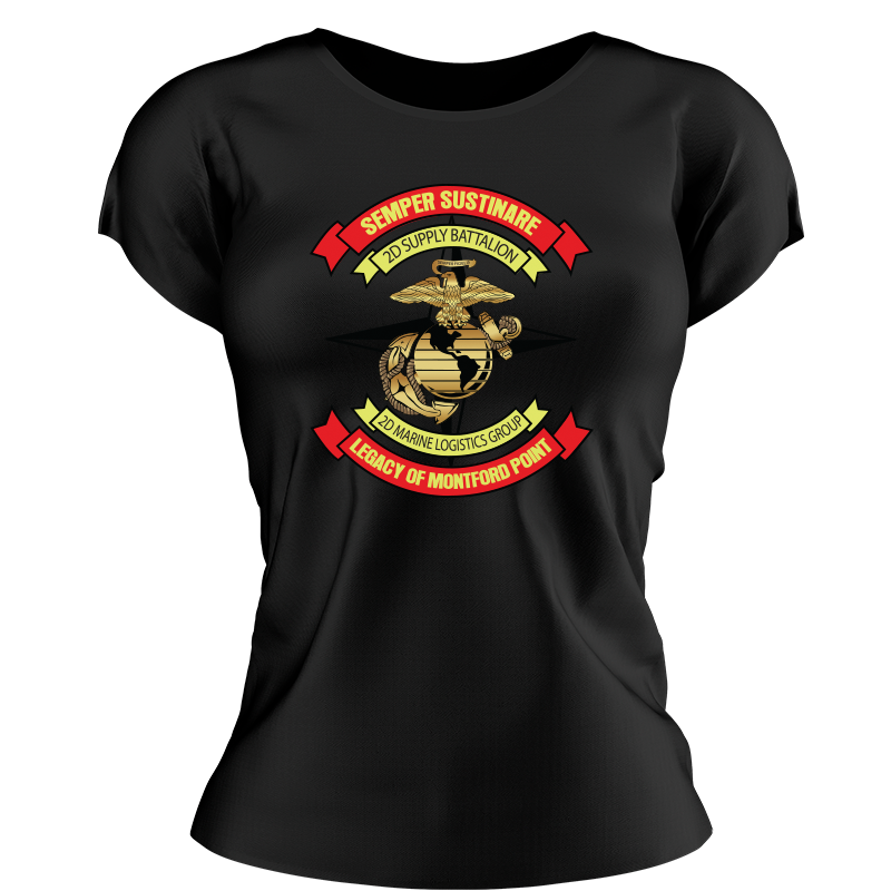 Second Supply Battalion USMC Unit ladie's T-Shirt, 2D Supply Bn USMC Unit logo, USMC gift ideas for women, Marine Corp gifts for women