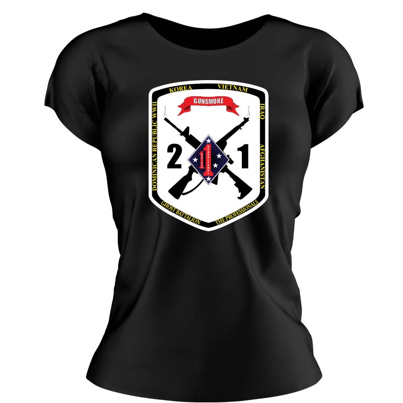 Second Battalion First Marines, (2/1) Marines USMC Unit ladie's T-Shirt, 2/1 USMC Unit logo, USMC gift ideas for women, Marine Corp gifts for women 2nd Battalion 1st Marines