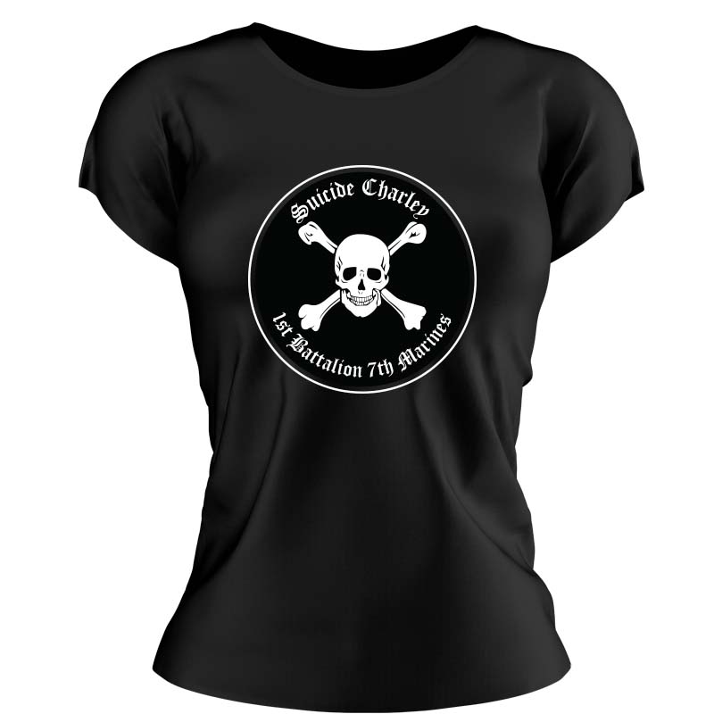 1st Bn 7th Marines Suicide Charley USMC Unit ladie's T-Shirt, 1st Bn 7th Marines Suicide Charley logo, USMC gift ideas for women, Marine Corp gifts for women 1/7 Suicide Charley