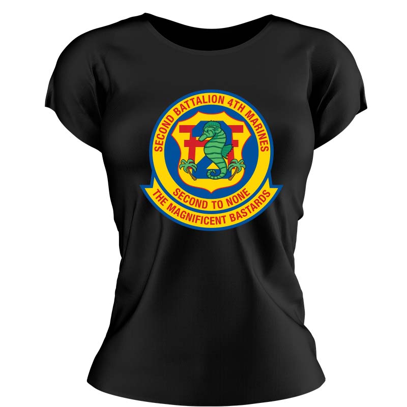 Second Battalion Fourth Marines, (2/4) Marines USMC Unit ladie's T-Shirt, 2/4 USMC Unit logo, USMC gift ideas for women, Marine Corp gifts for women 2nd Battalion 4th Marines