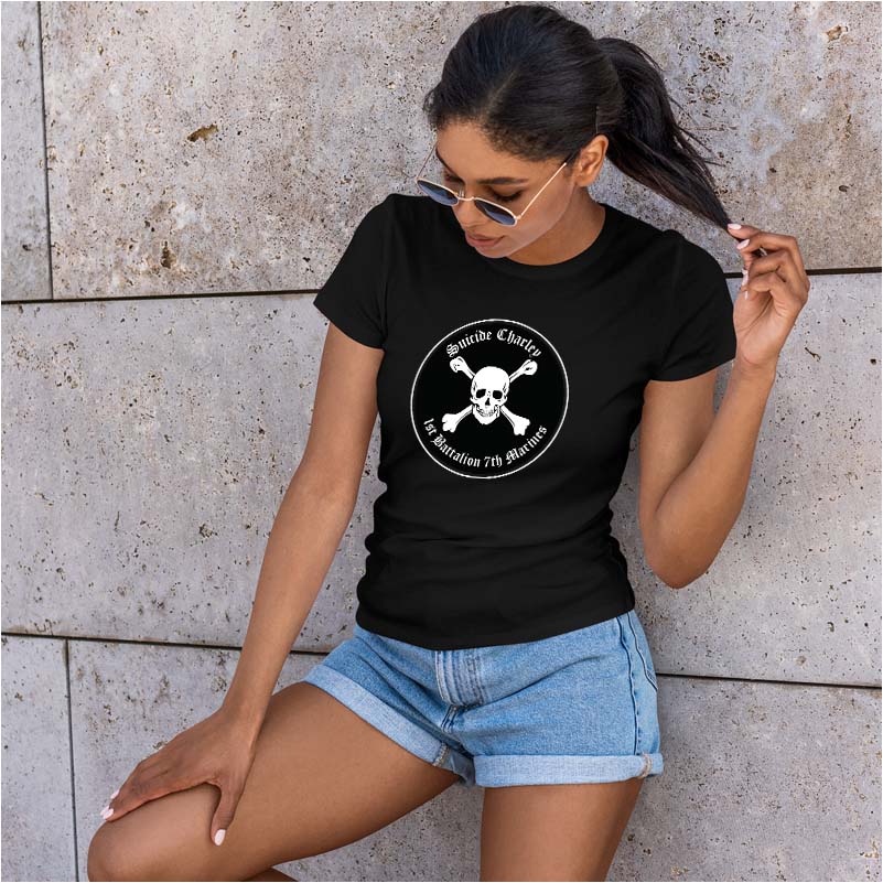 1st Bn 7th Marines Suicide Charley USMC Unit ladie's T-Shirt, 1st Bn 7th Marines Suicide Charley logo, USMC gift ideas for women, Marine Corp gifts for women 1/7 Suicide Charley