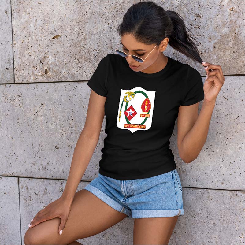First Battalion Sixth Marines USMC Unit ladie's T-Shirt, 1/6 USMC Unit logo, USMC gift ideas for women, Marine Corp gifts for women 1st Battalion 6th Marines