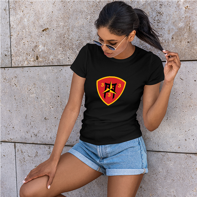 Third Battalion Third Marines, (3/3) Marines USMC Unit ladie's T-Shirt, 3/3 USMC Unit logo, USMC gift ideas for women, Marine Corp gifts for women 3rd Battalion 3rd Marines