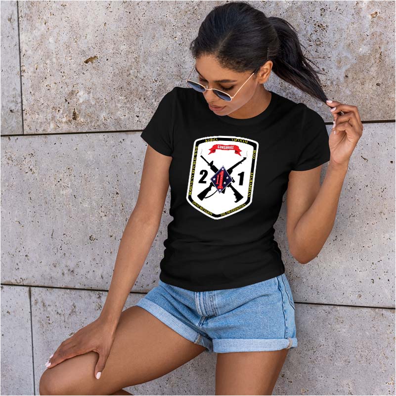 Second Battalion First Marines USMC Unit ladie's T-Shirt, 2/1 USMC Unit logo, USMC gift ideas for women, Marine Corp gifts for women 2d Battalion 1st Marines