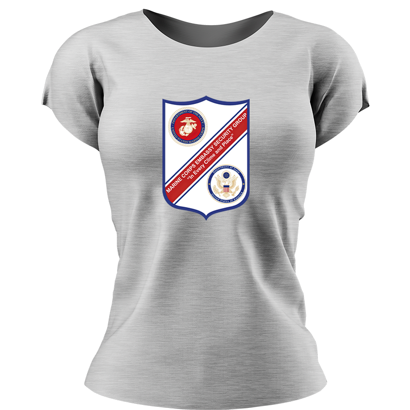 Marine Corps Embassy Security Group , MSG USMC ladie's T-Shirt, Marine Corps Embassy Security Group USMC Unit logo, USMC gift ideas for women, Marine Corp gifts for women Marine Corps Embassy Security Group