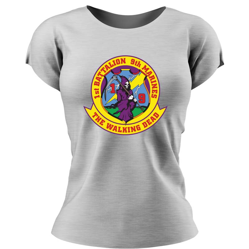 1st Bn 9th Marines Women's Unit Logo T-Shirt, 1/9 Marines logo, 1st Bn 9th Marines USMC