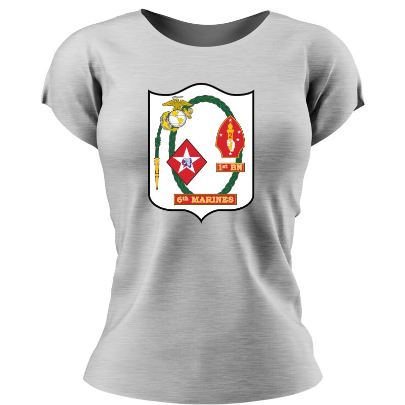 First Battalion Sixth Marines USMC Unit ladie's T-Shirt, 1/6 USMC Unit logo, USMC gift ideas for women, Marine Corp gifts for women 1st Battalion 6th Marines