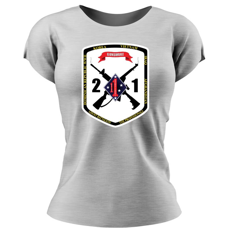 Second Battalion First Marines, (2/1) Marines USMC Unit ladie's T-Shirt, 2/1 USMC Unit logo, USMC gift ideas for women, Marine Corp gifts for women 2nd Battalion 1st Marines