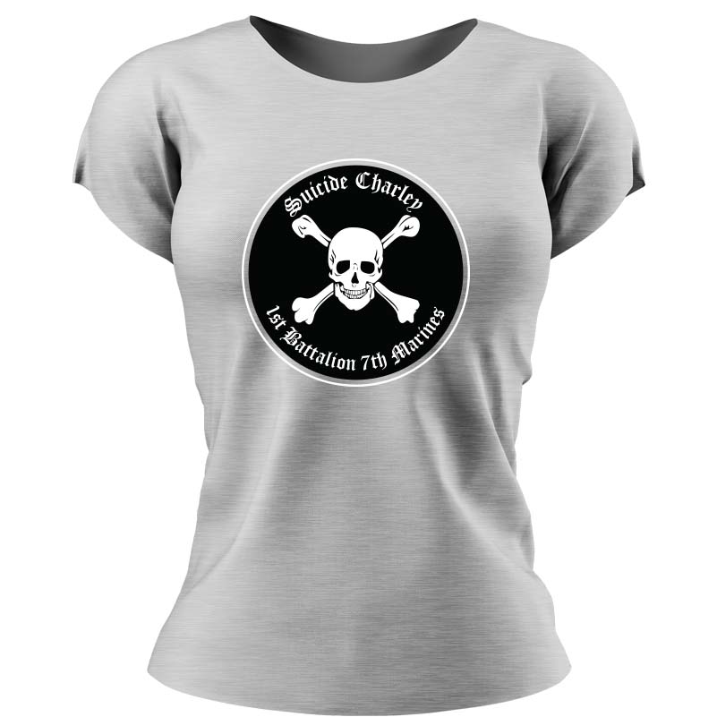 1st Bn 7th Marines Suicide Charley USMC Unit ladie's T-Shirt, 1st Bn 7th Marines Suicide Charley logo, USMC gift ideas for women, Marine Corp gifts for women 1/7 Suicide Charley