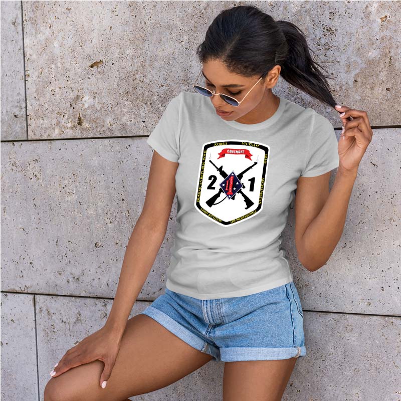 Second Battalion First Marines, (2/1) Marines USMC Unit ladie's T-Shirt, 2/1 USMC Unit logo, USMC gift ideas for women, Marine Corp gifts for women 2nd Battalion 1st Marines