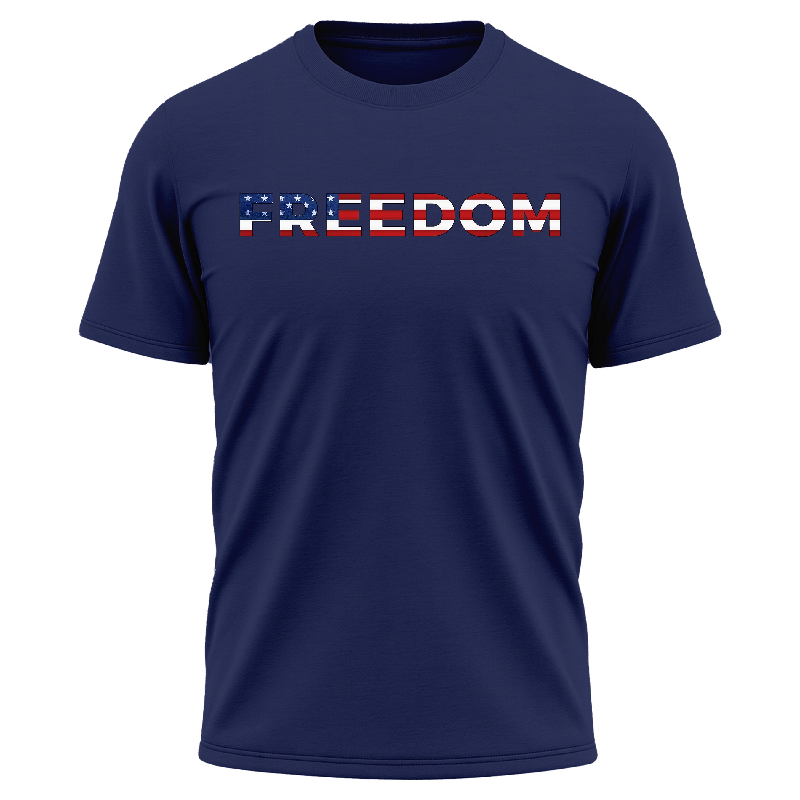 America 250th birthday performance T-shirt with freedom design. America's 250th anniversary tee. USA 250 Years patriotic navy blue T-shirt.