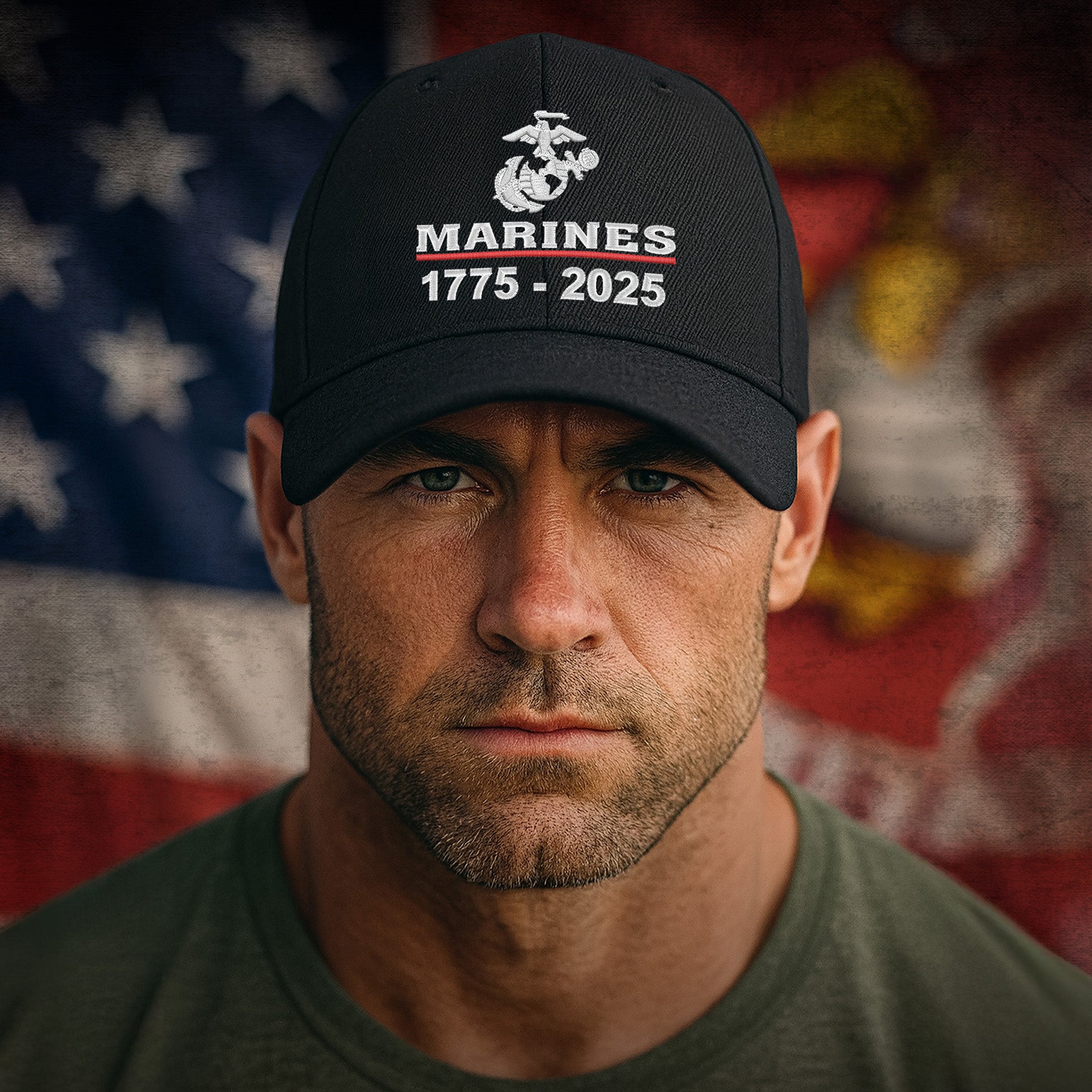 Marines 250th Birthday Embroidered Hat <br> Flexible Fit USMC Cover